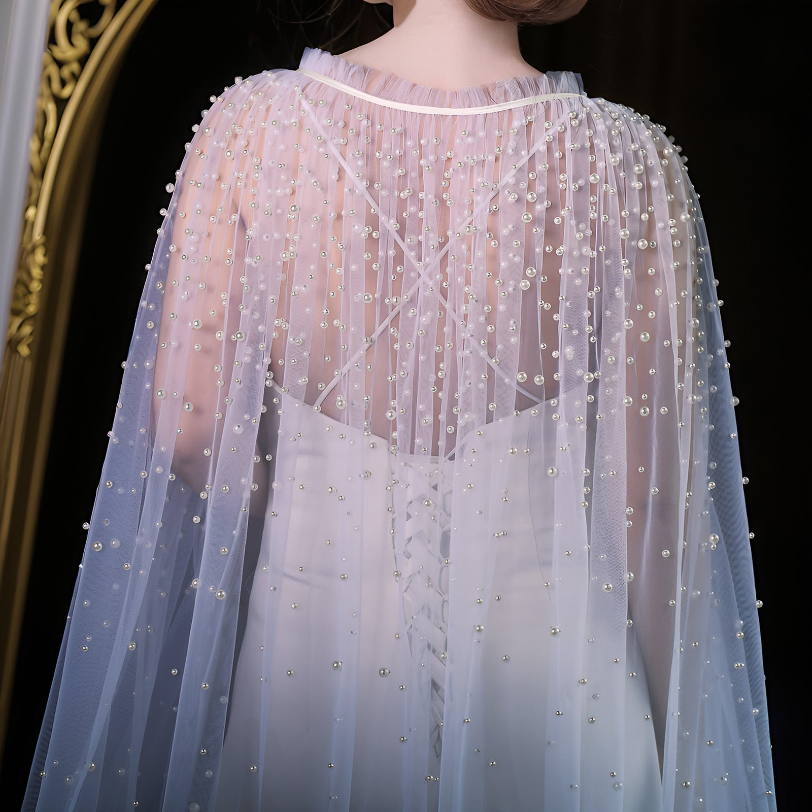 VG02-W white pearl mesh shawl