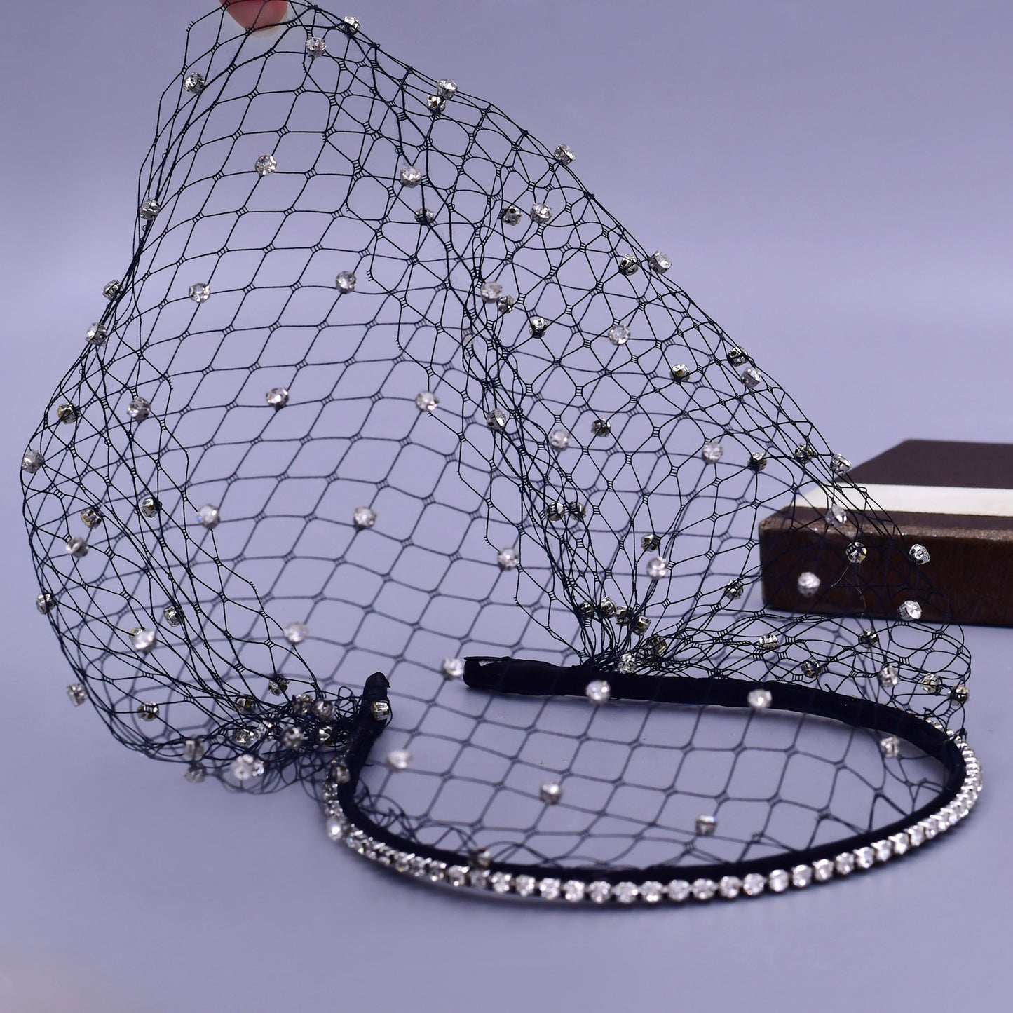 VA09-B black rhinestone mesh birdcage veil