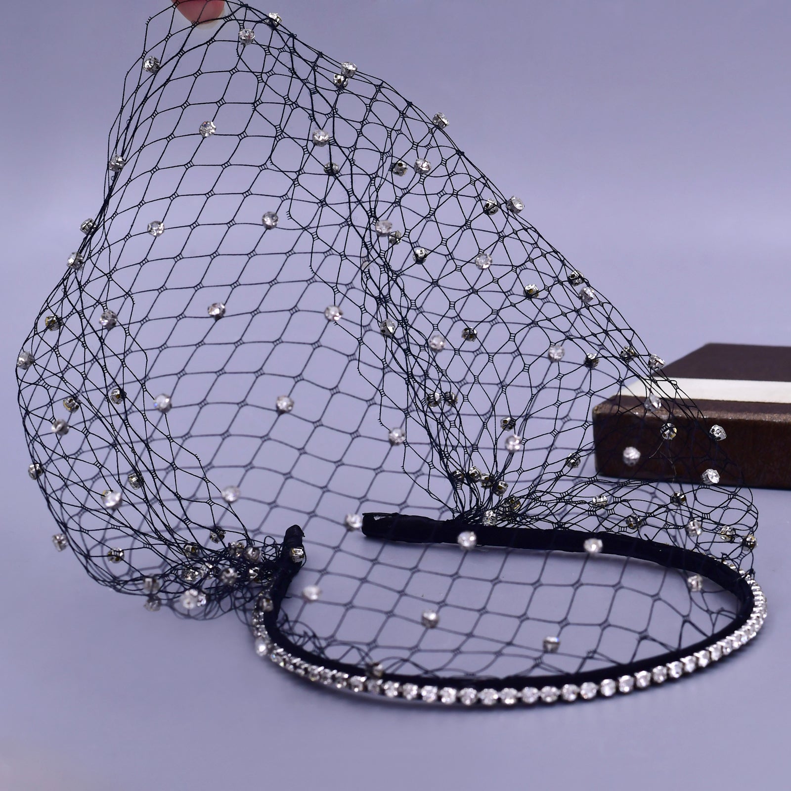 VA09-B black rhinestone mesh birdcage veil