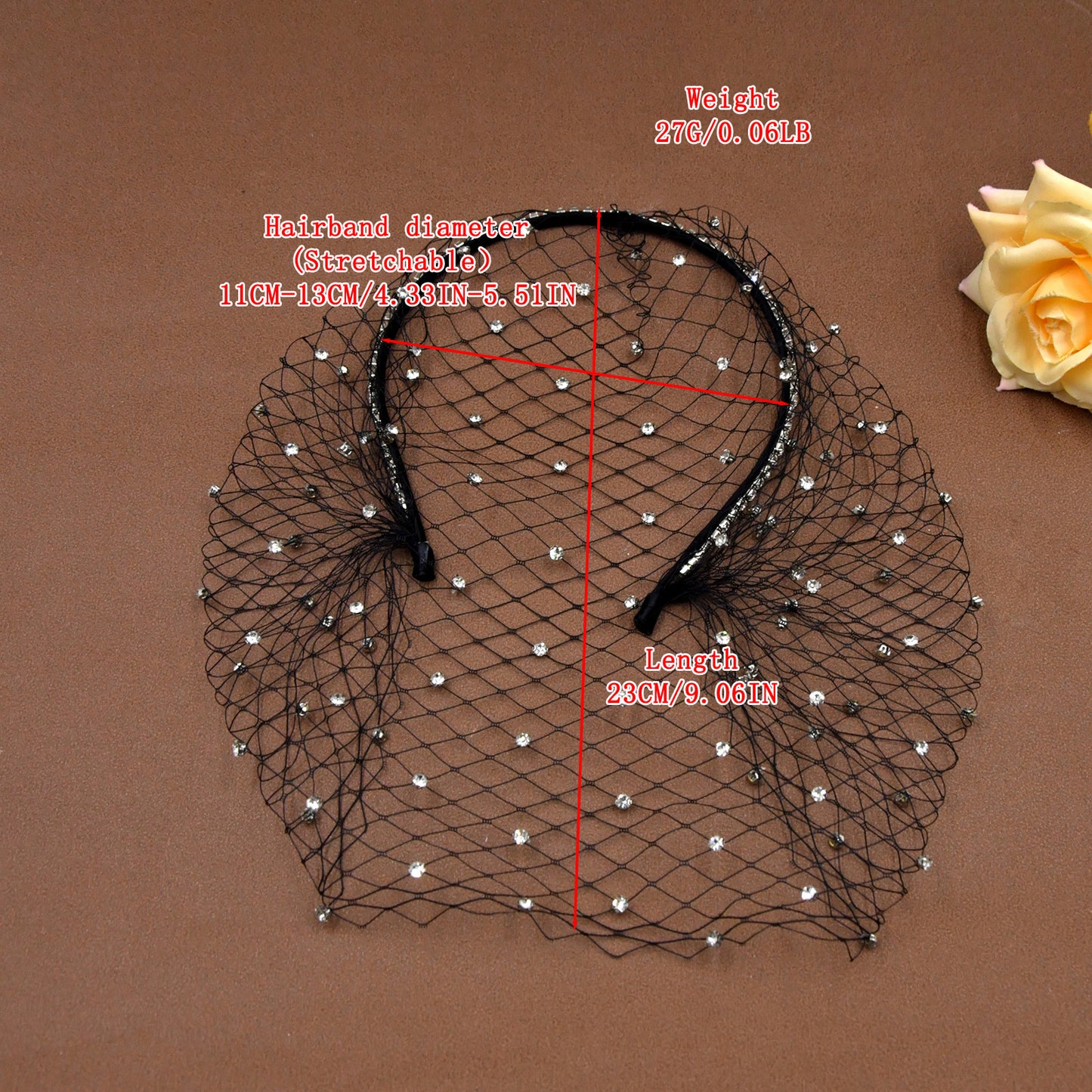 VA09-B black rhinestone mesh birdcage veil