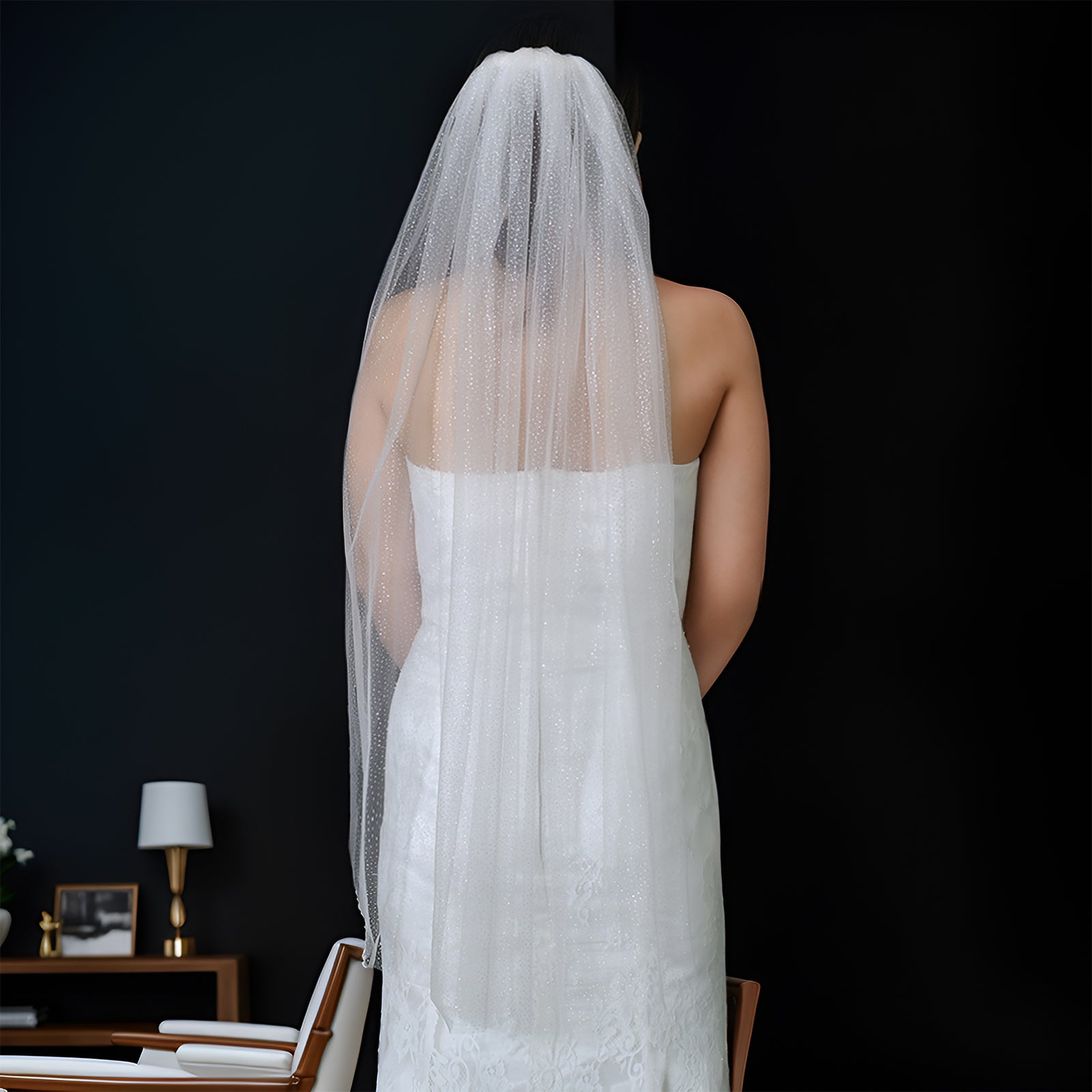 V101-IY1 white mesh veil