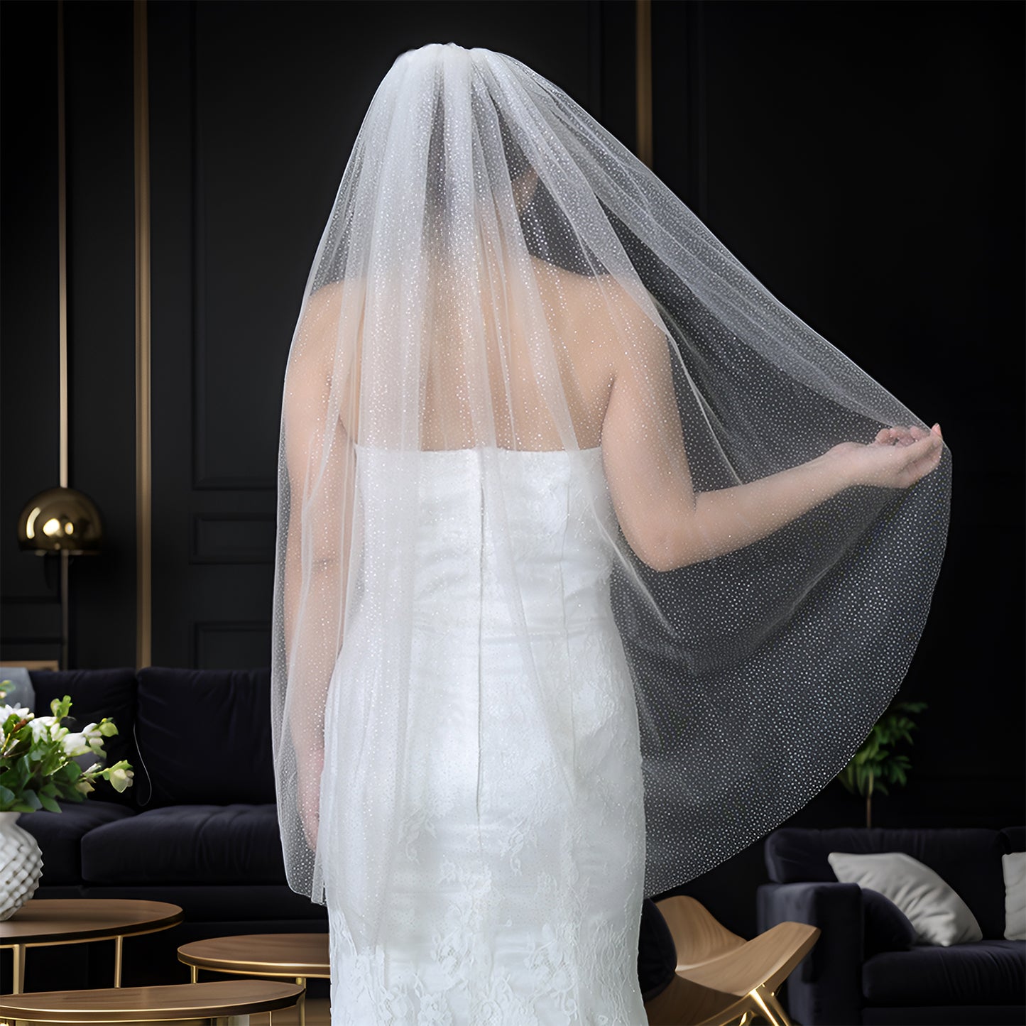 V101-IY1 white mesh veil