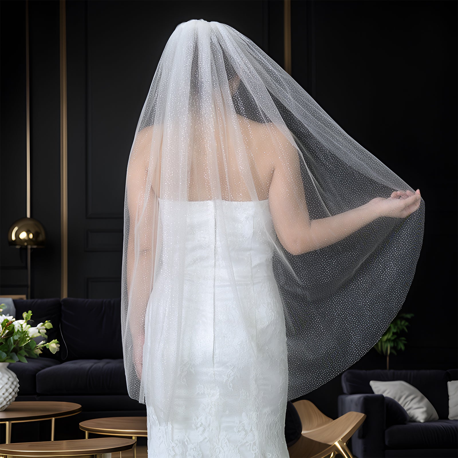 V101-IY1 white mesh veil