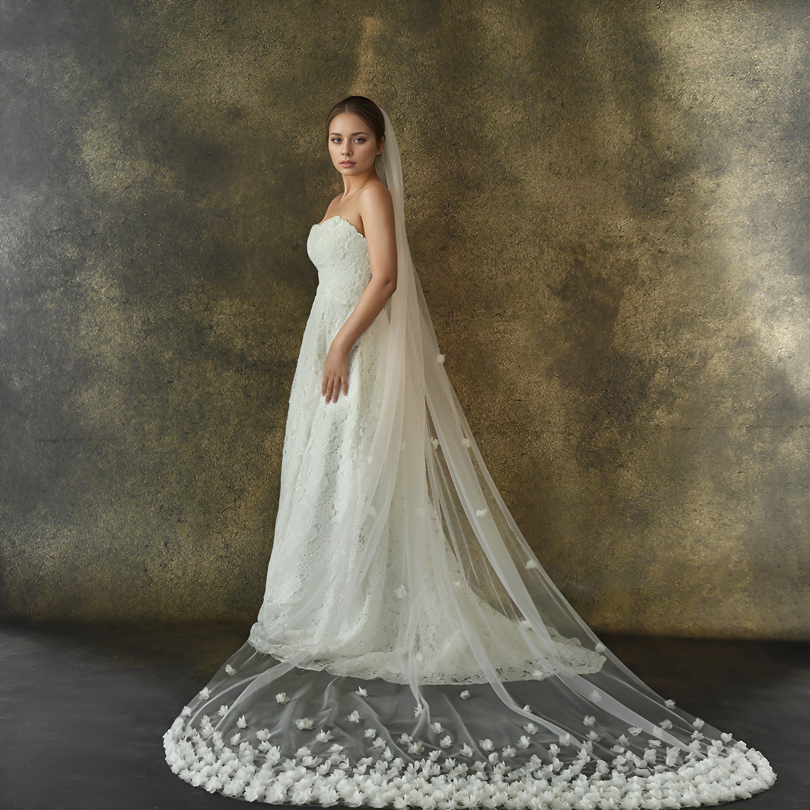 V93-IM3 white mesh flower veil