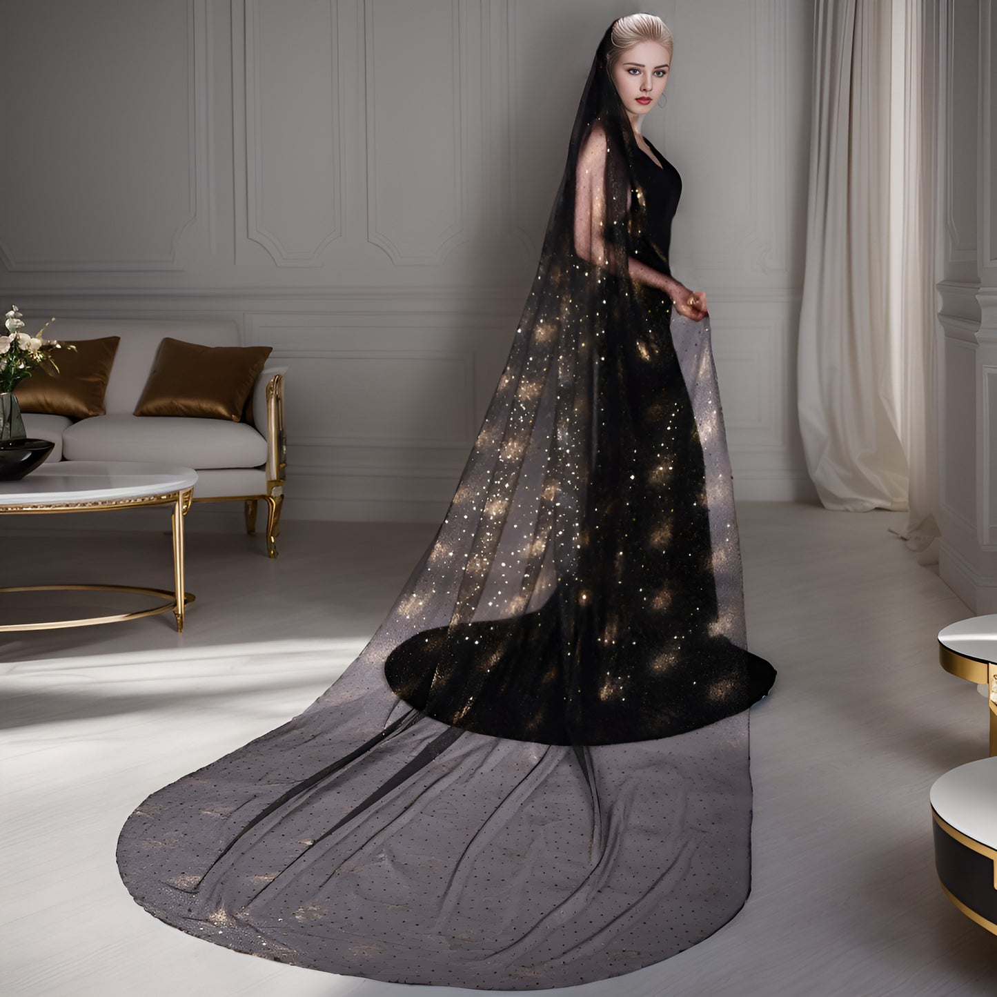 V220-Y3 black mesh veil