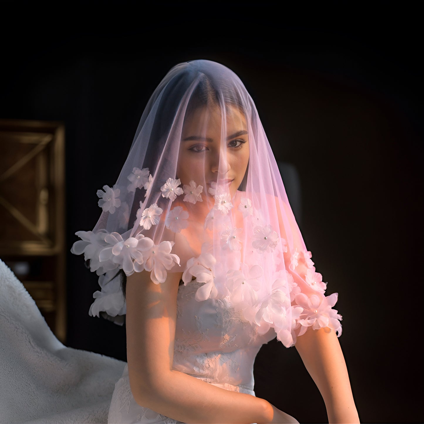 V230-I ivory mesh veil