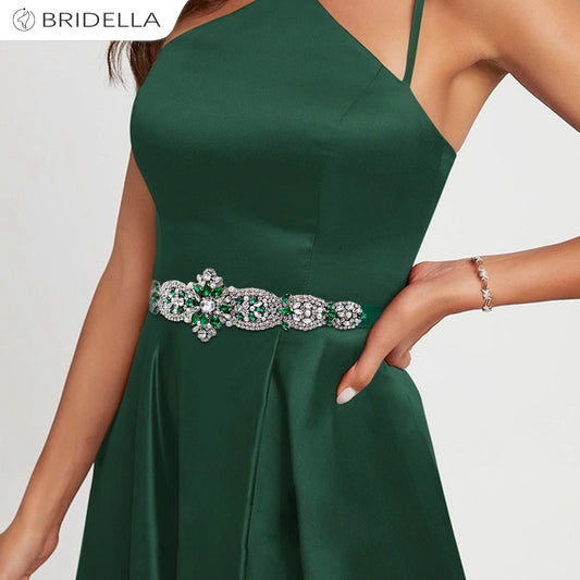 BS84KL green rhinestone pearl belt