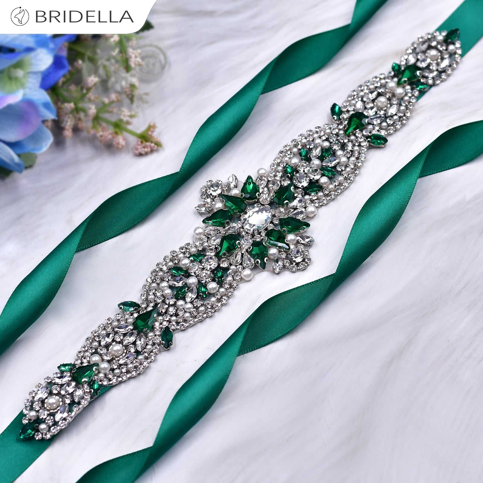 BS84KL green rhinestone pearl belt