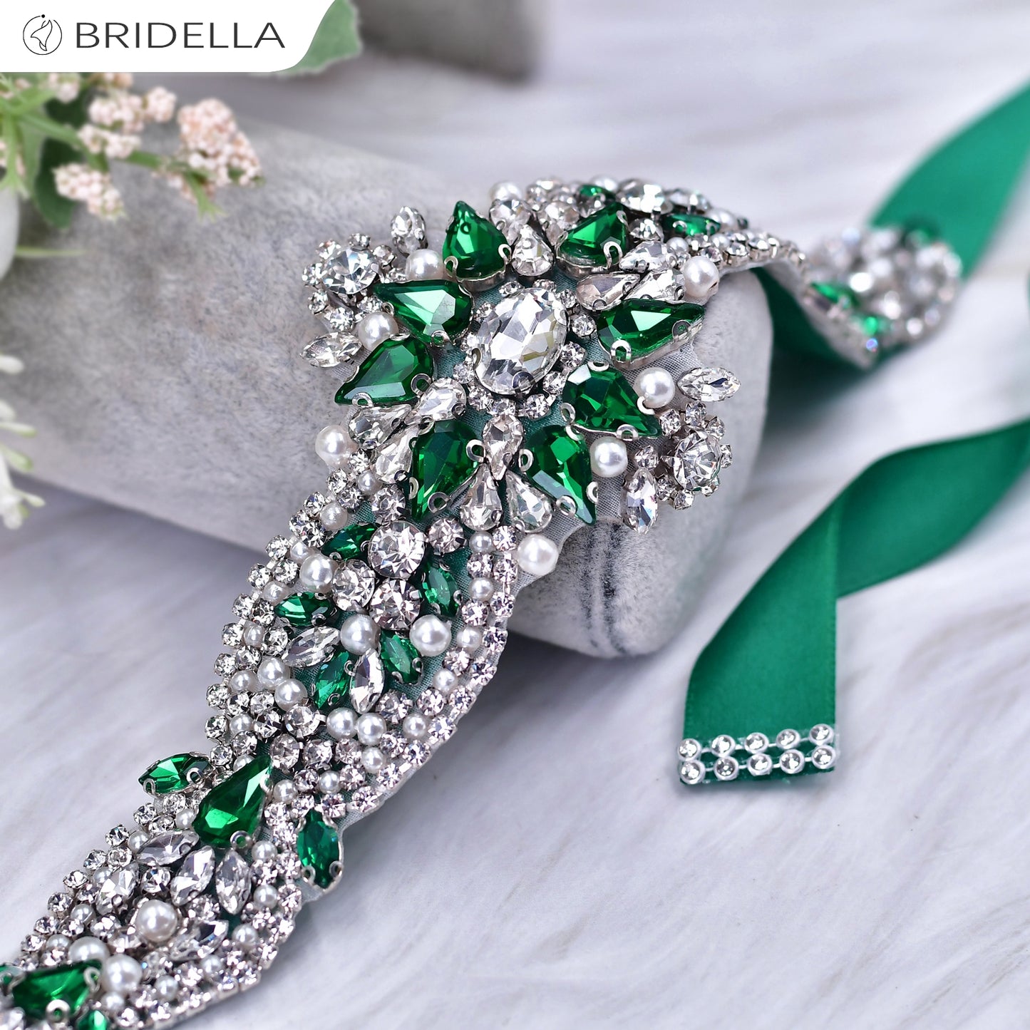 BS84KL green rhinestone pearl belt