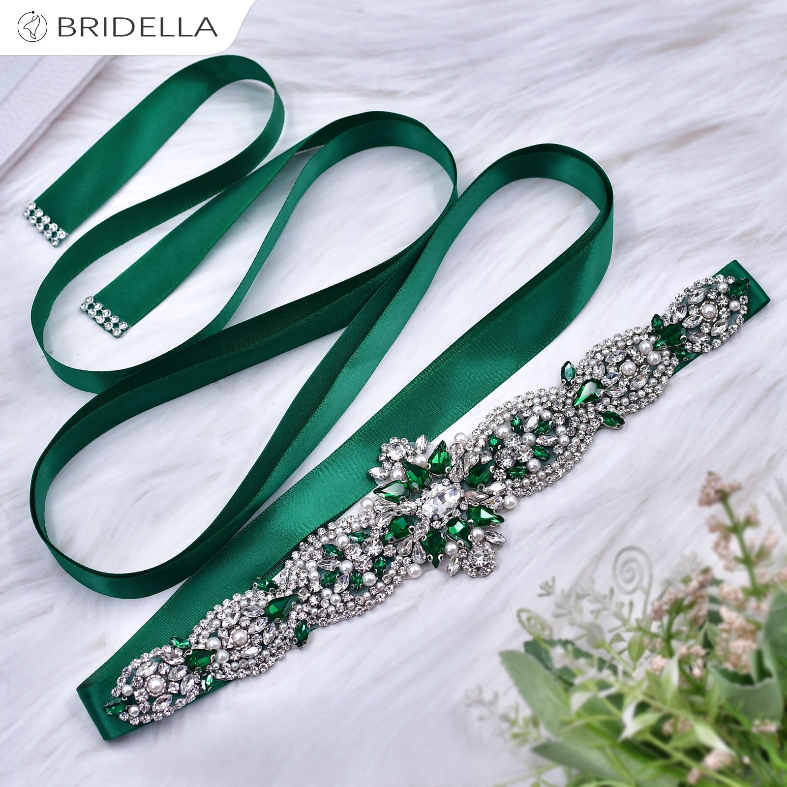 BS84KL green rhinestone pearl belt