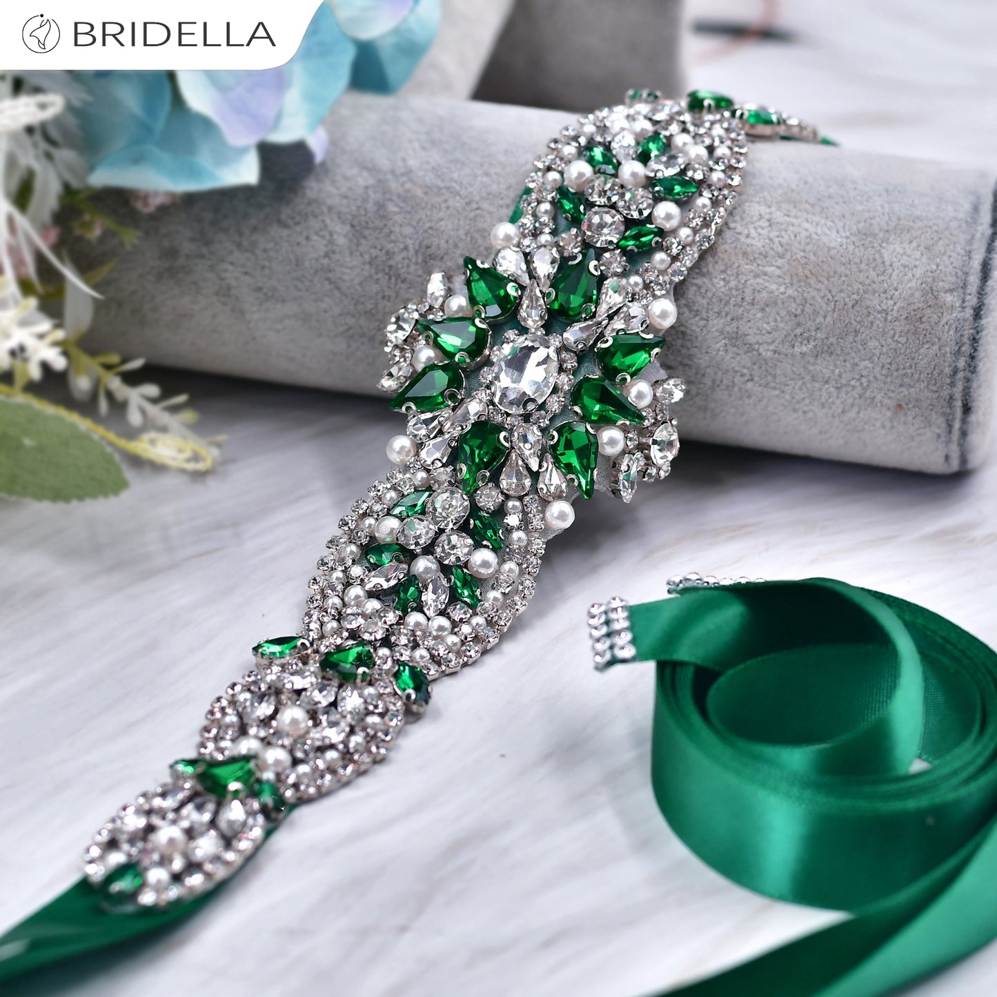 BS84KL green rhinestone pearl belt