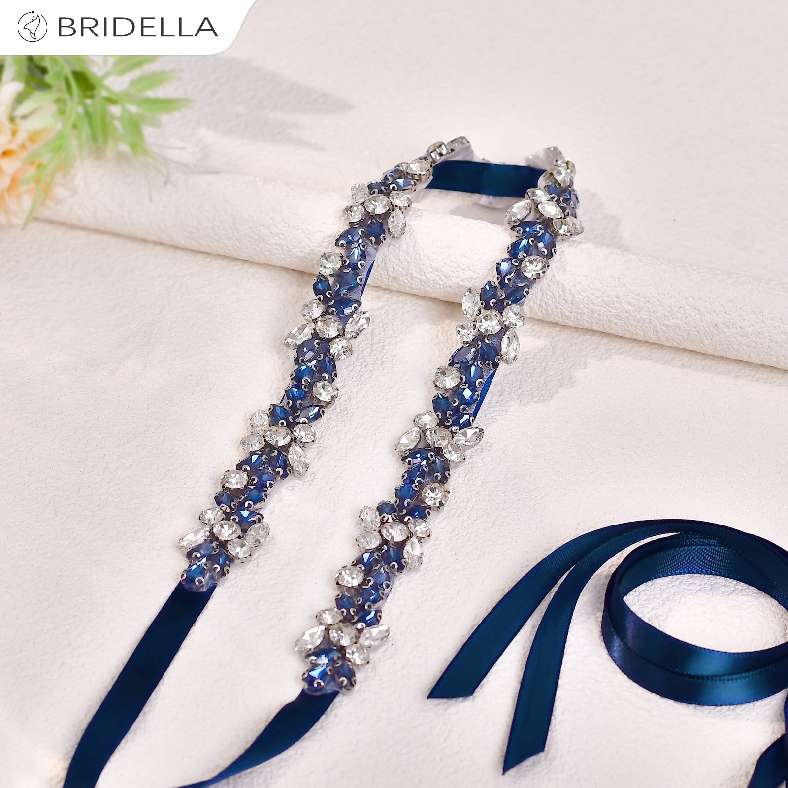 BS437ML navy rhinestone belt