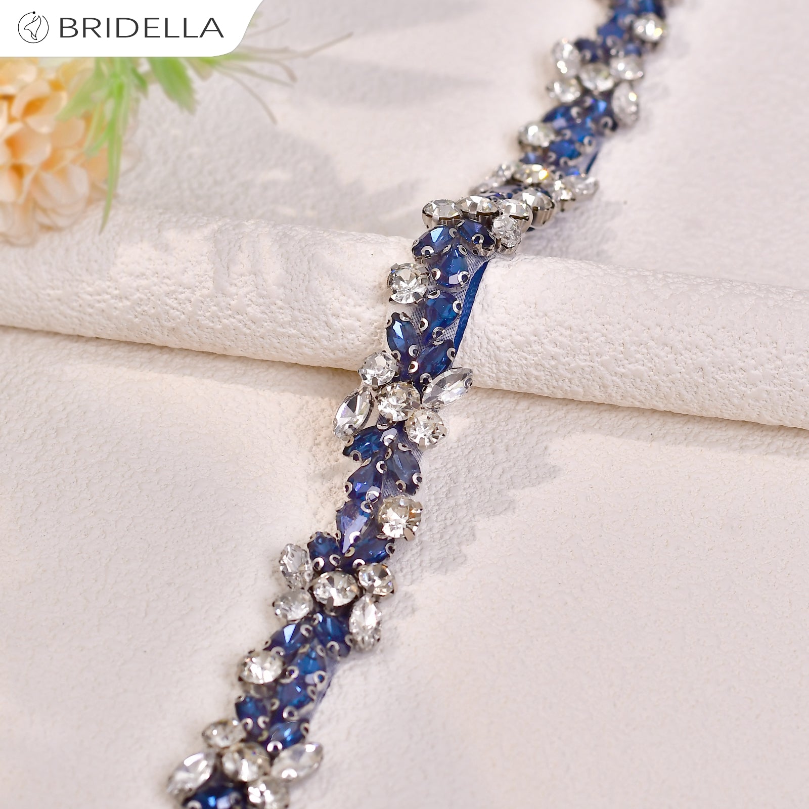 BS437ML navy rhinestone belt