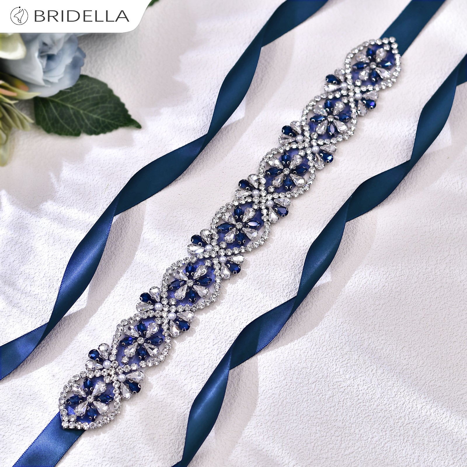 BS453ML navy rhinestone belt