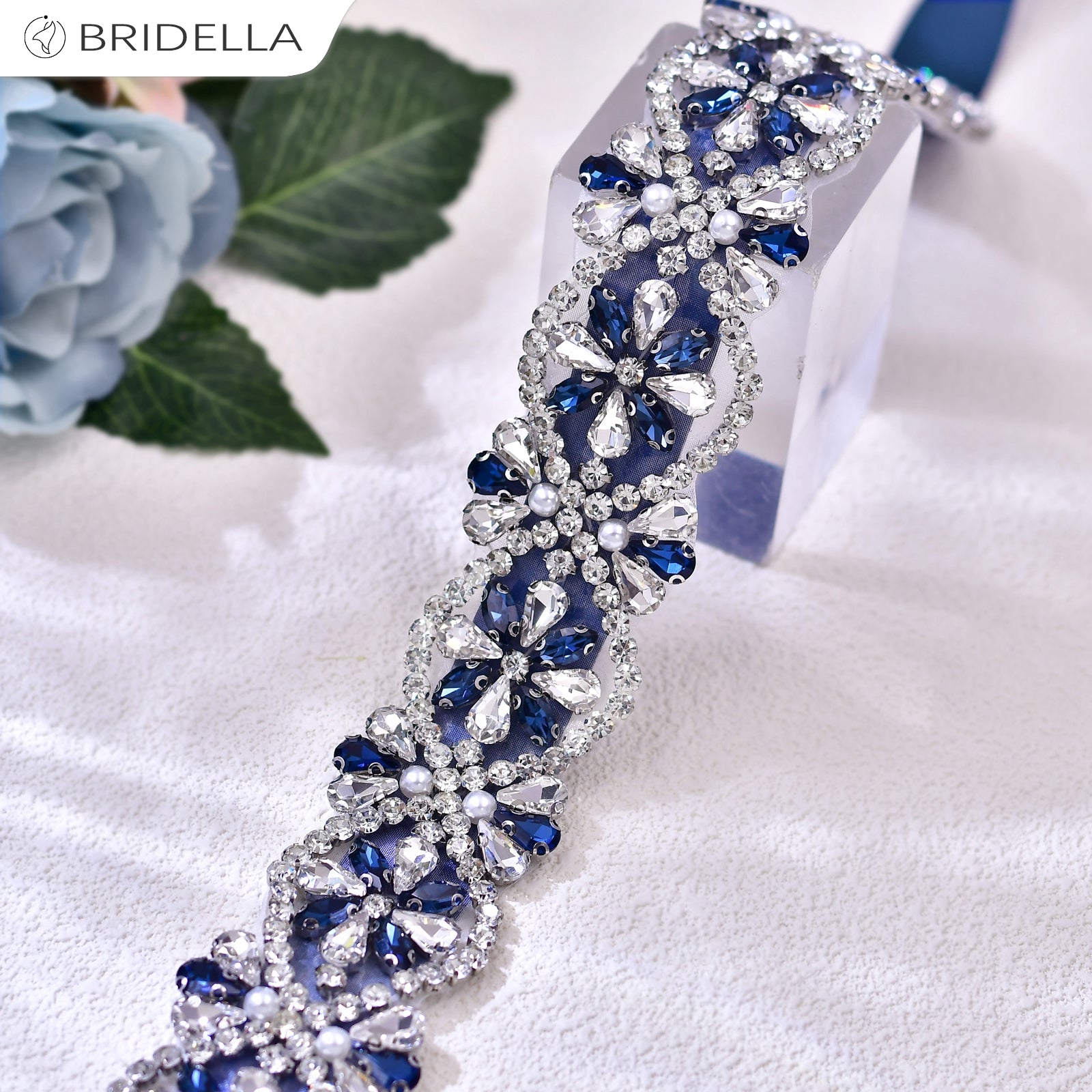 BS453ML navy rhinestone belt