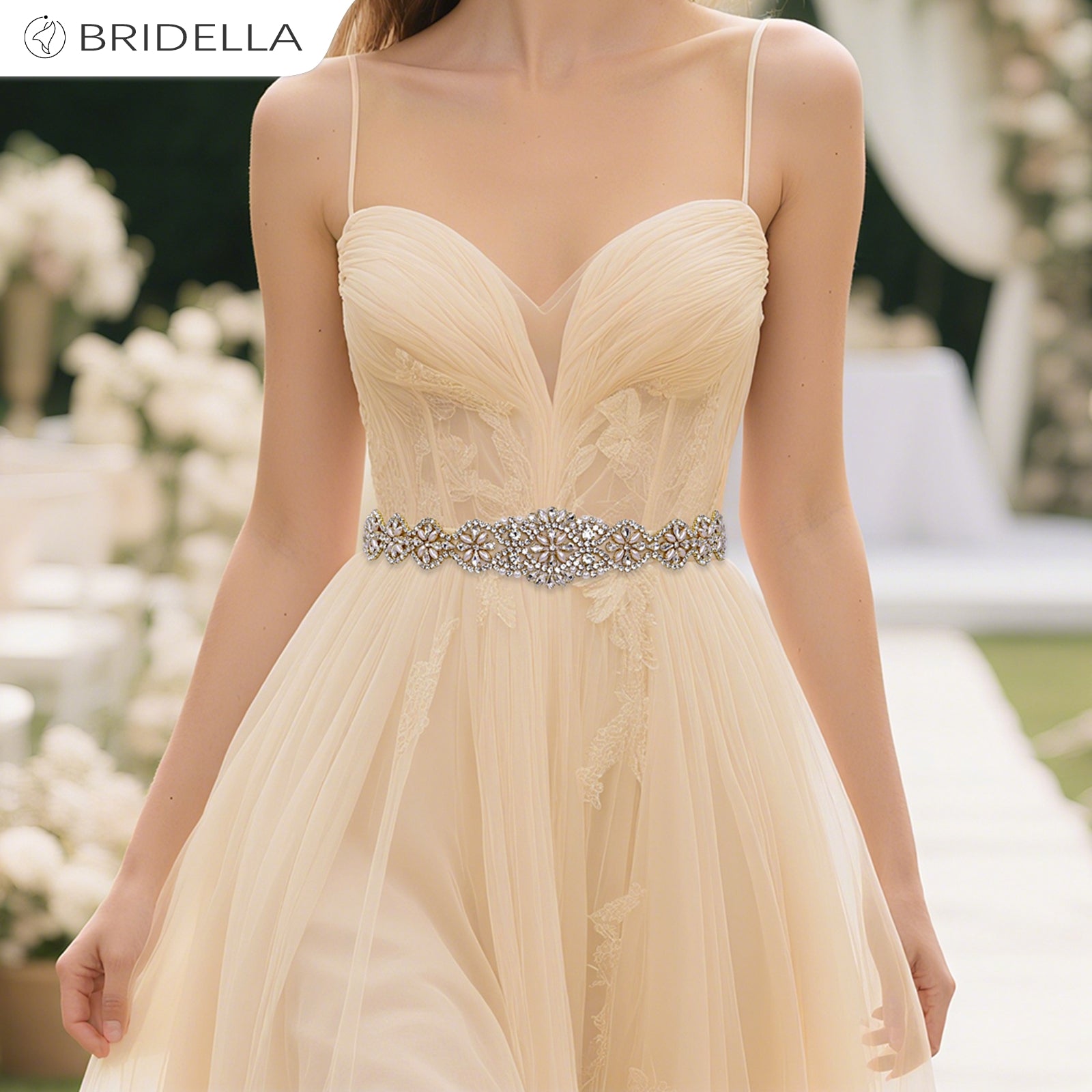 BS161G champagne rhinestone pearl belt