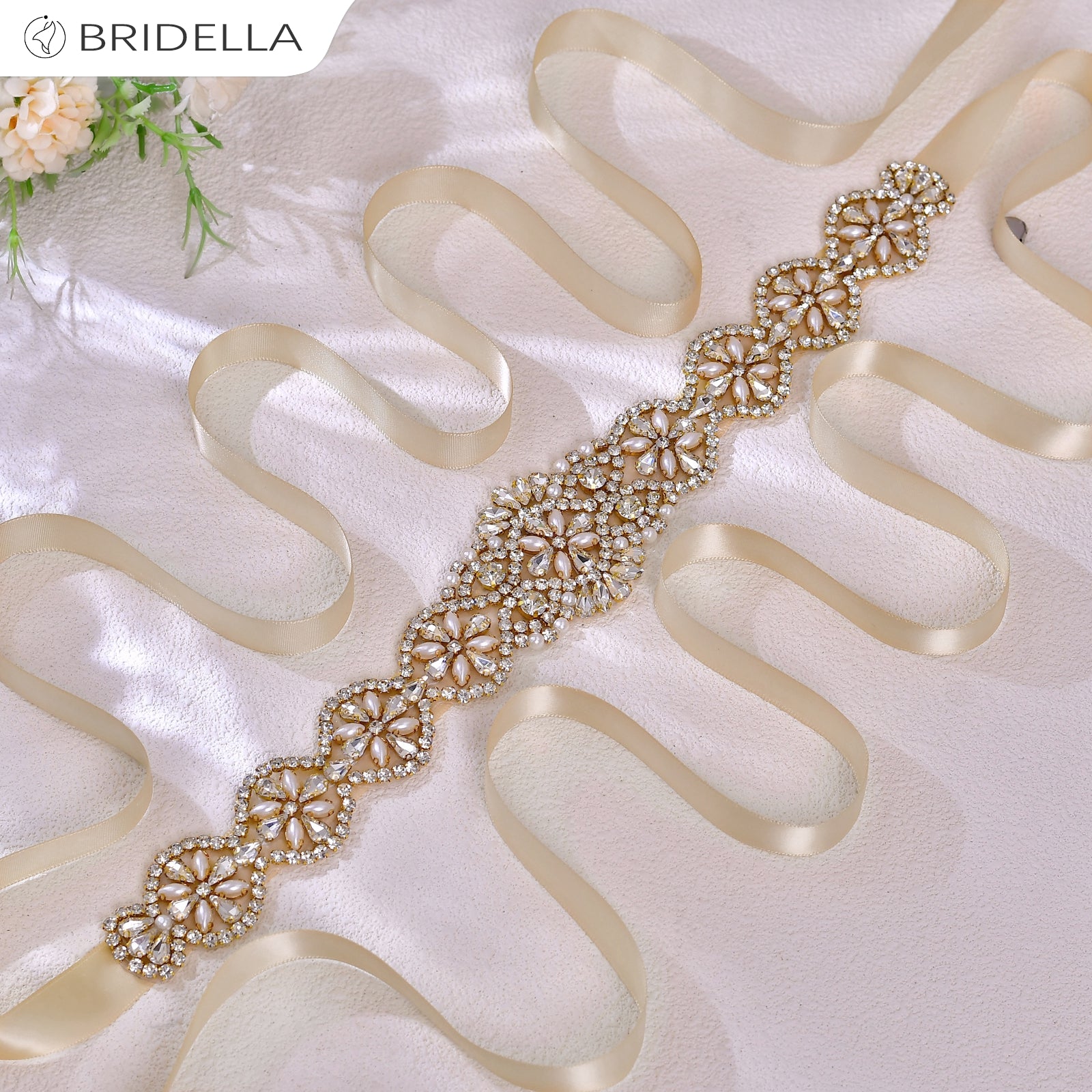BS161G champagne rhinestone pearl belt