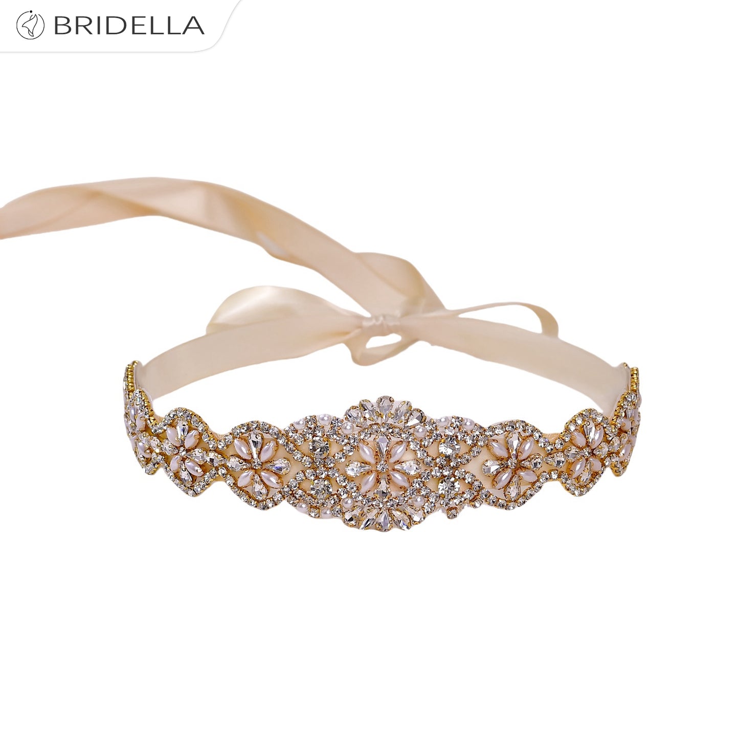 BS161G champagne rhinestone pearl belt