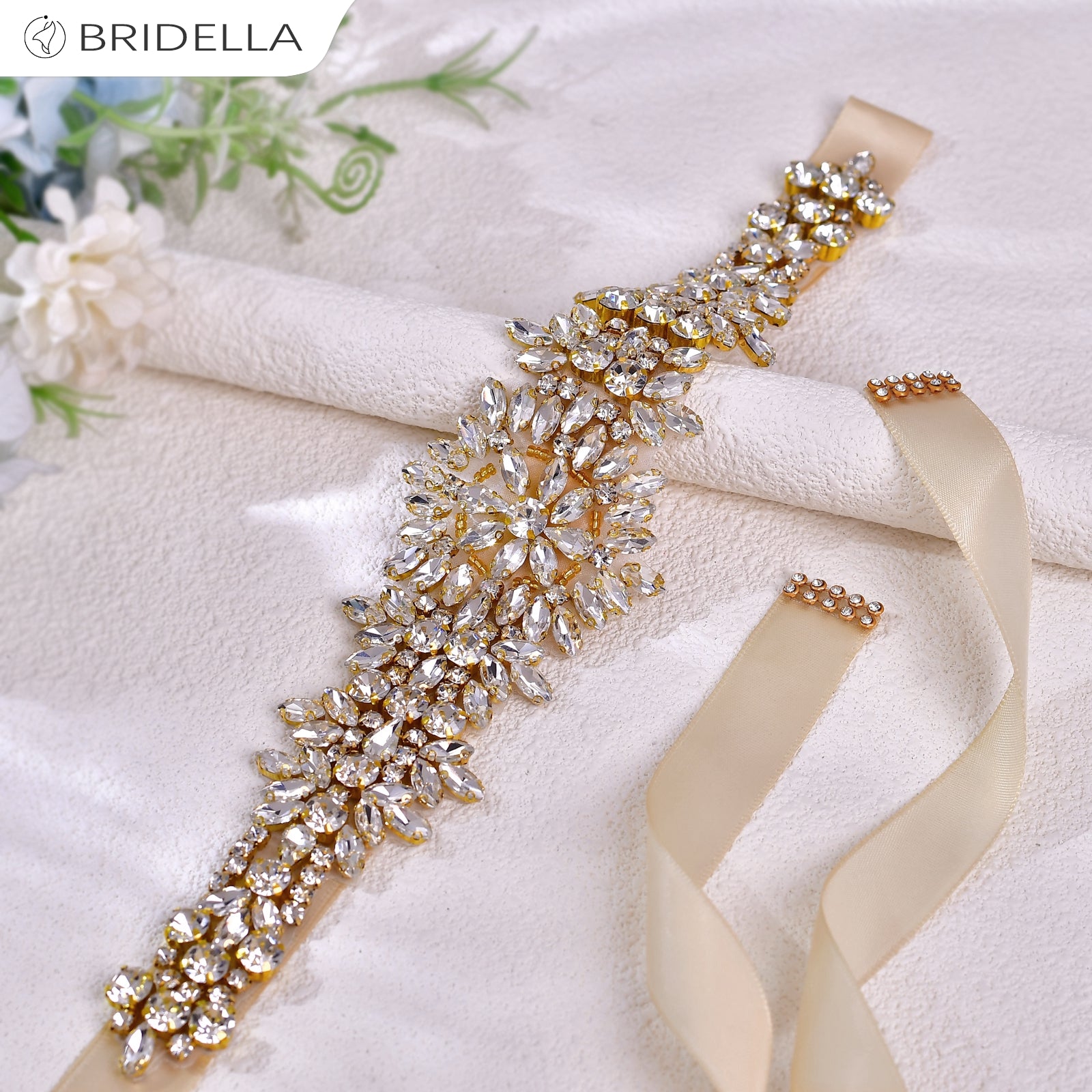 BS319G champagne rhinestone belt