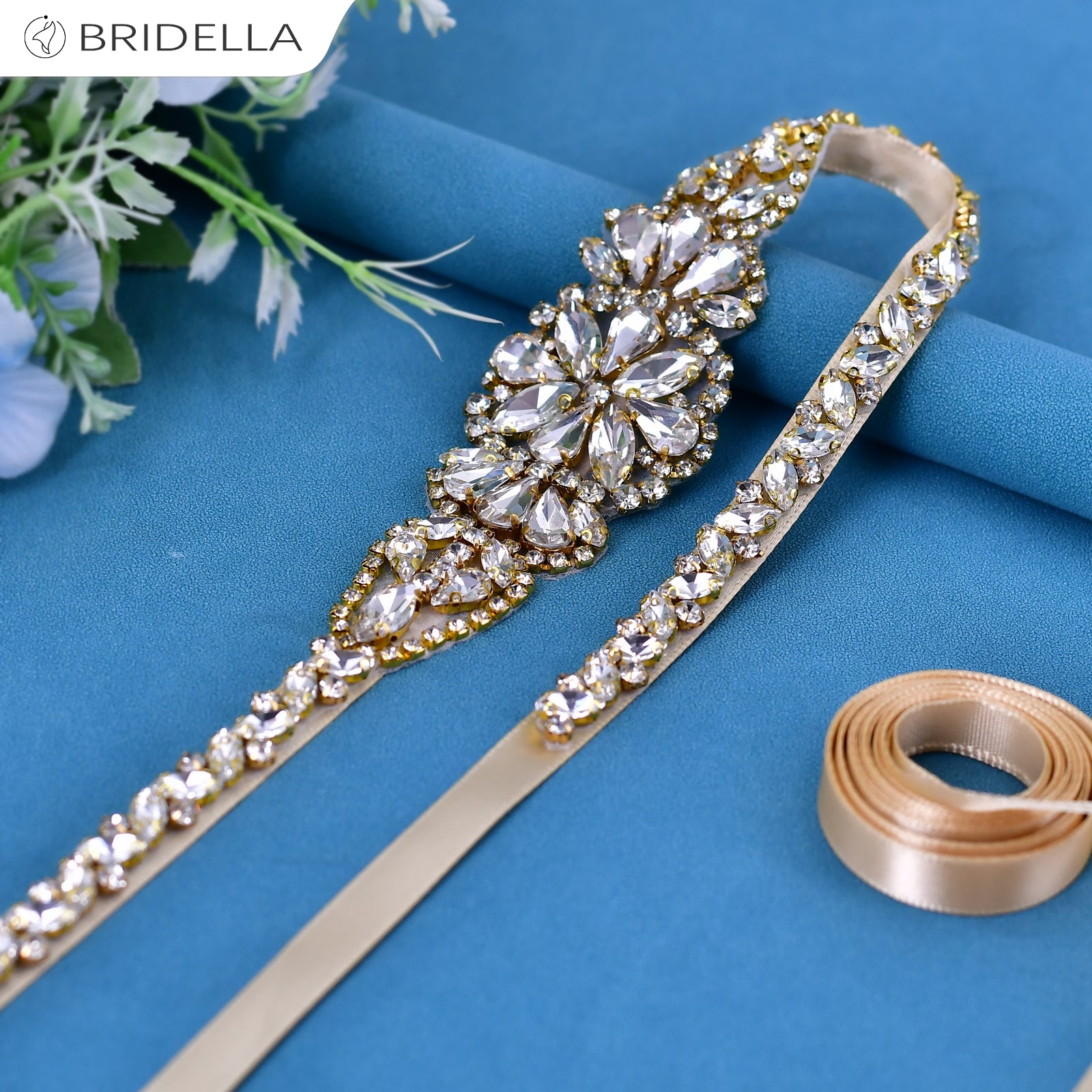 BS489G champagne rhinestone belt