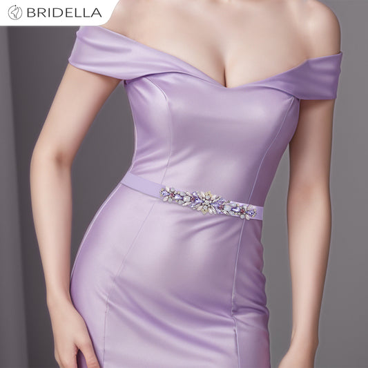 BS451L lavender rhinestone belt