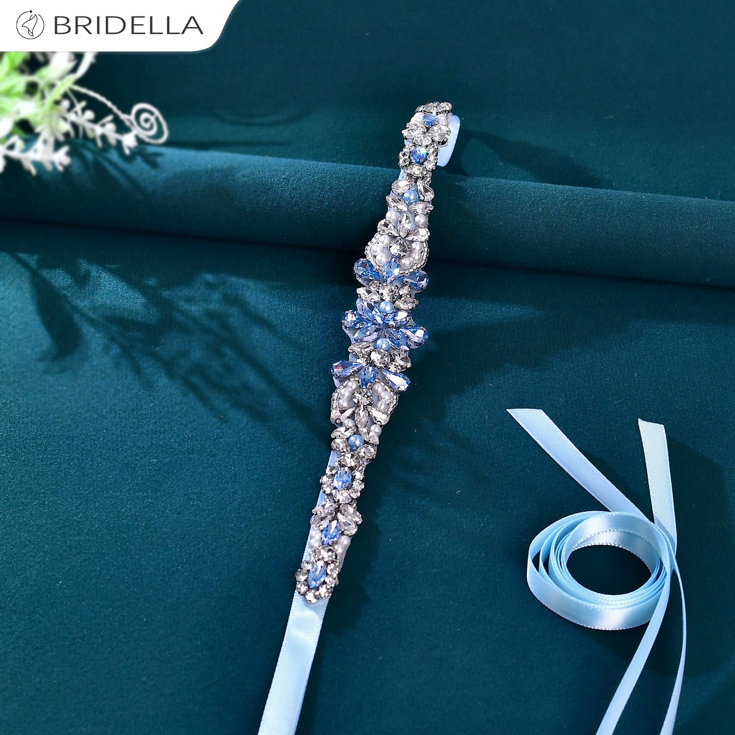 BS93QL light blue rhinestone pearl belt