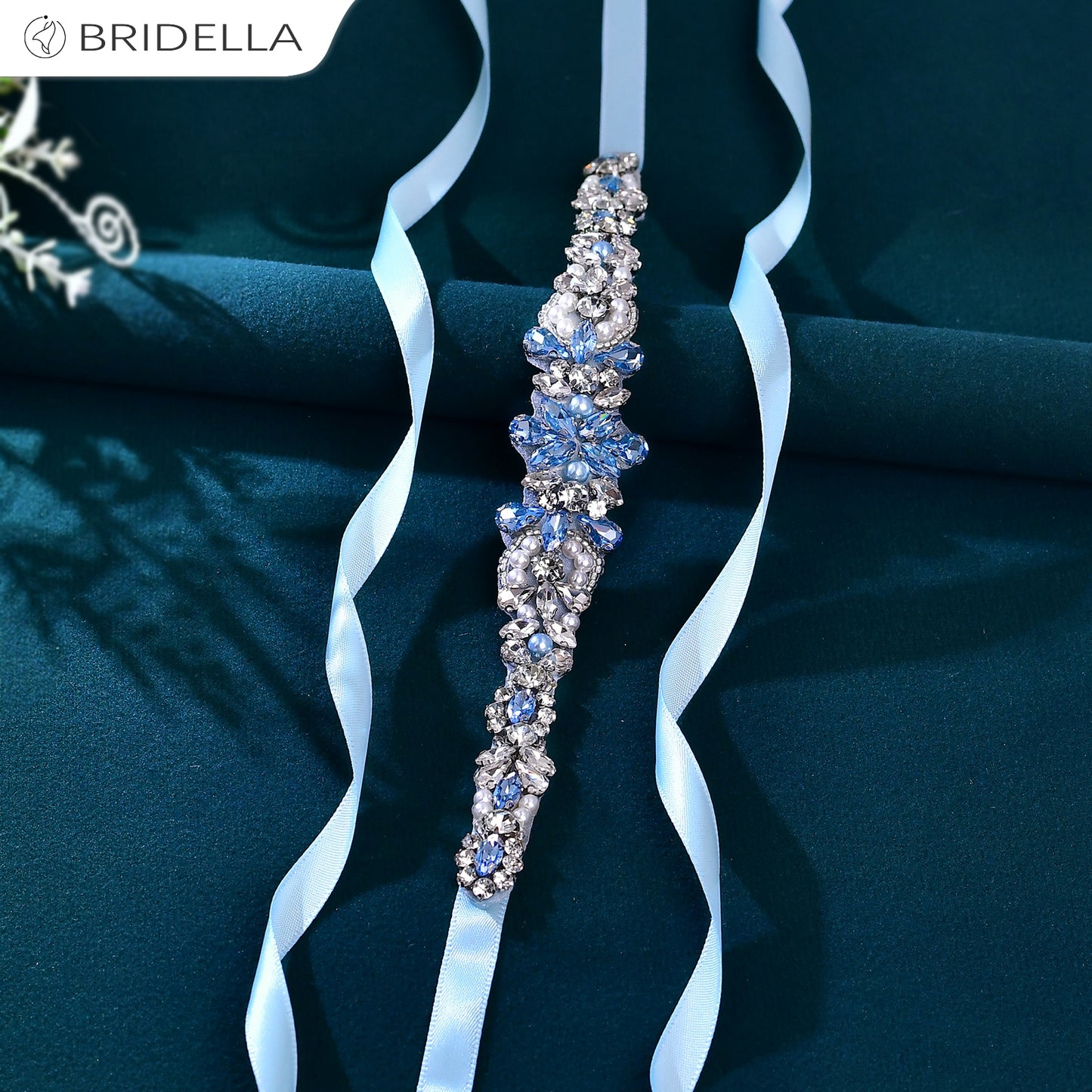 BS93QL light blue rhinestone pearl belt