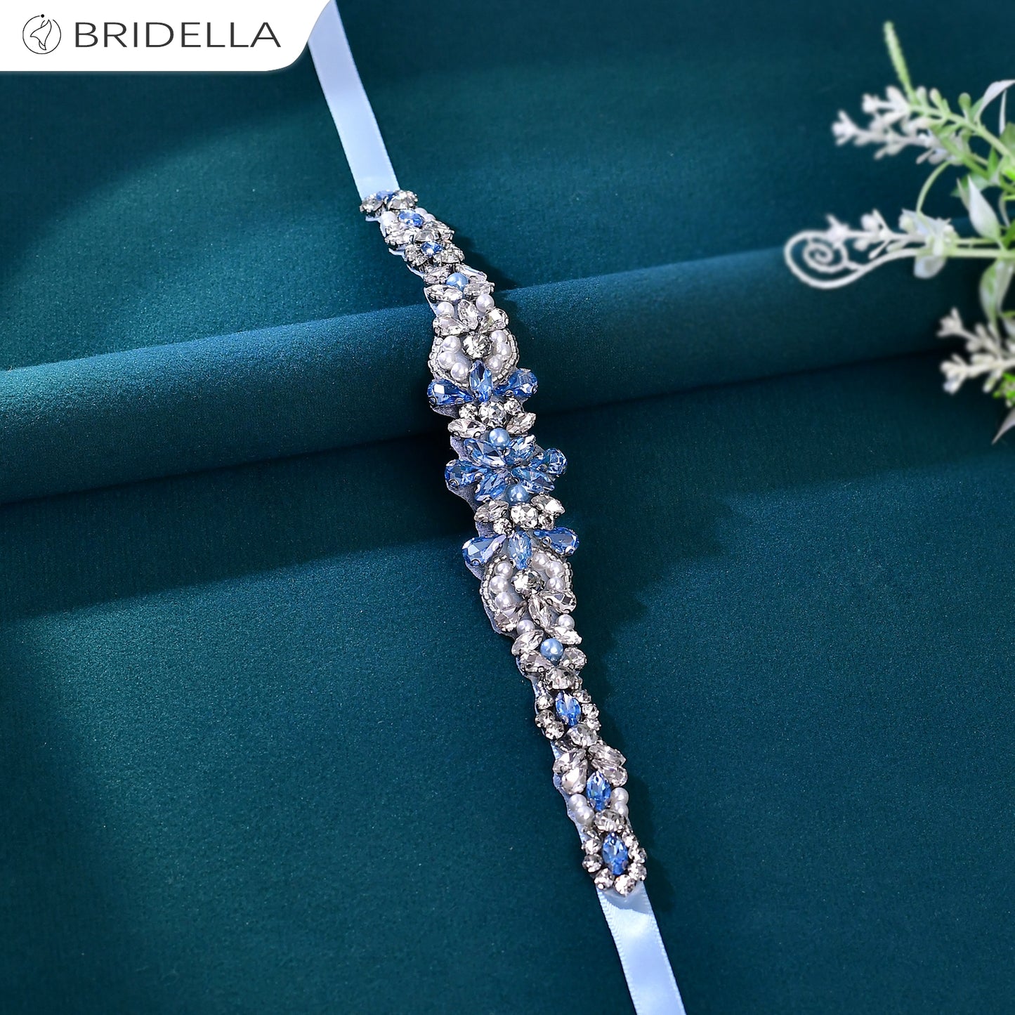 BS93QL light blue rhinestone pearl belt