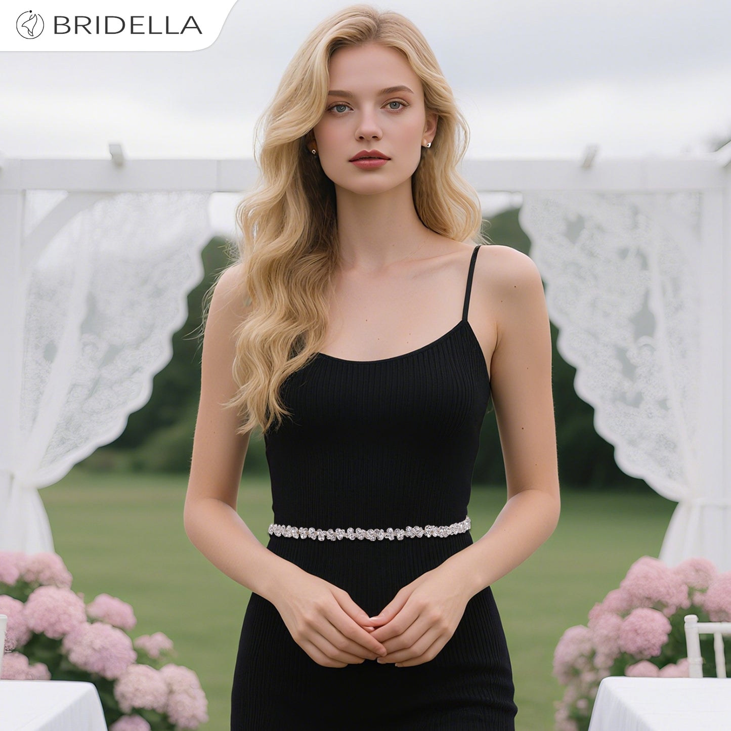 BS308 silver rhinestone chain belt