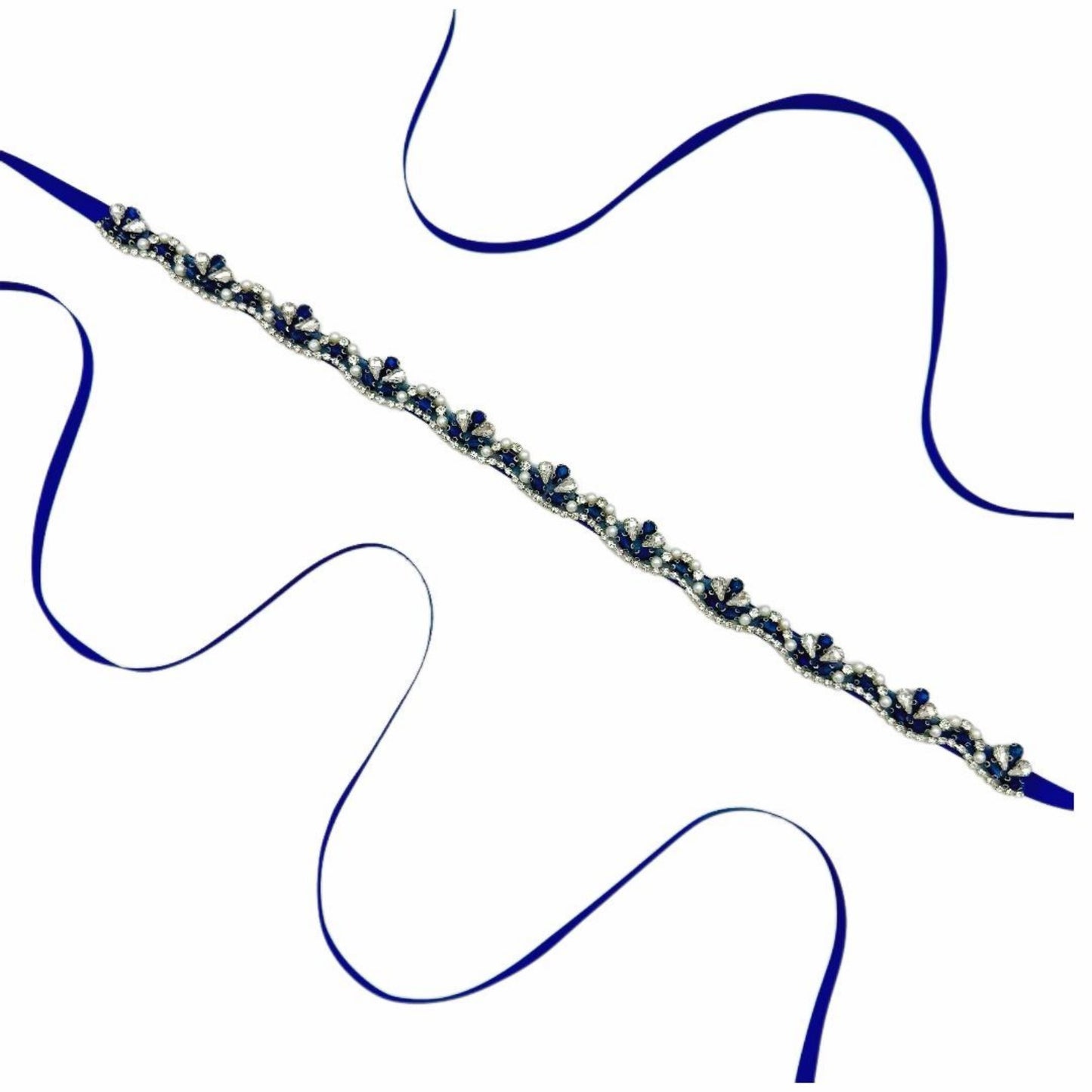 BS421ML navy rhinestone pearl belt