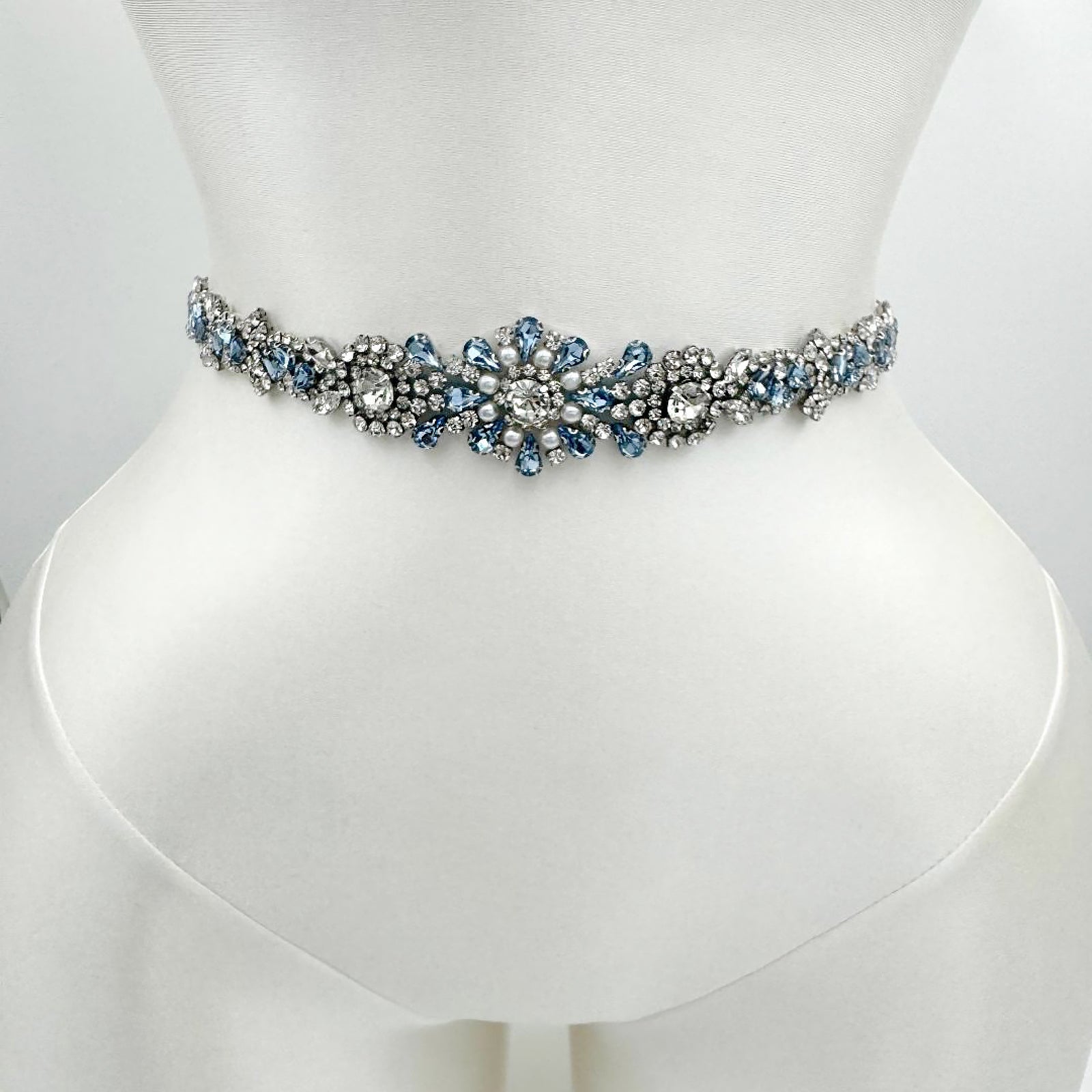 BS351QL light blue rhinestone pearl belt