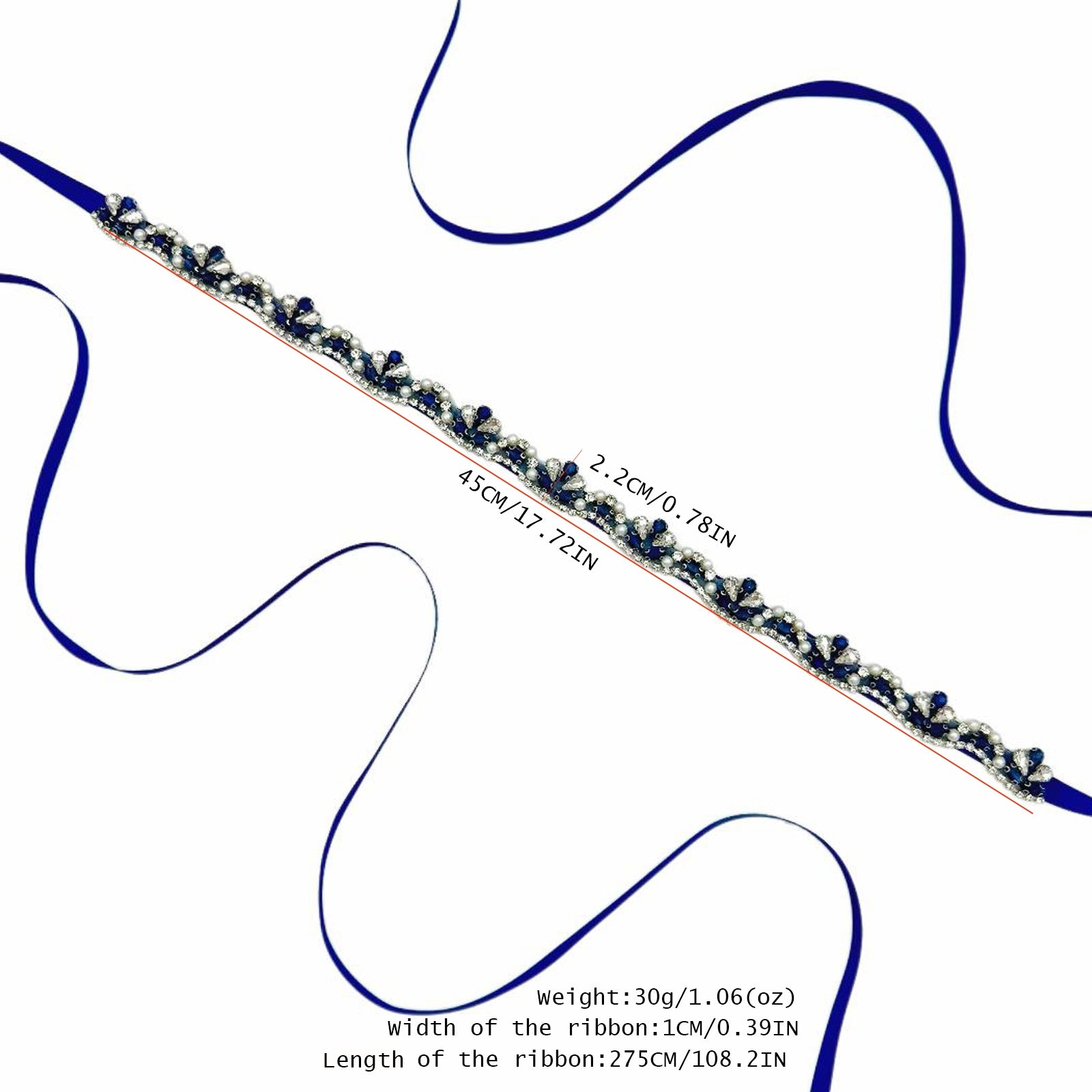 BS421ML navy rhinestone pearl belt