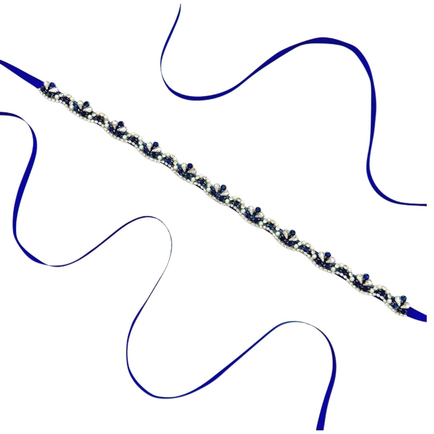 Navy Rhinestone & Pearl Belt - Bridella BS421ML