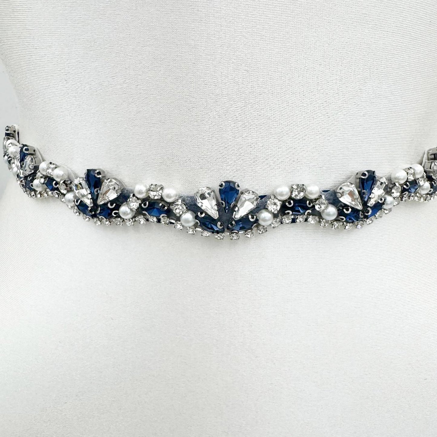 BS421ML navy rhinestone pearl belt