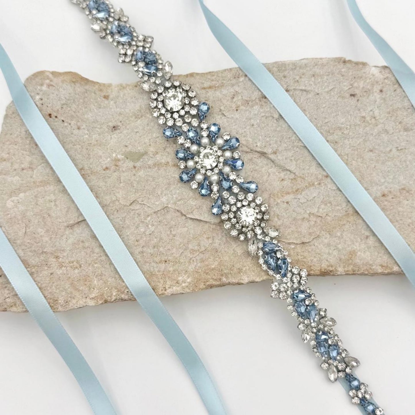 BS351QL light blue rhinestone pearl belt