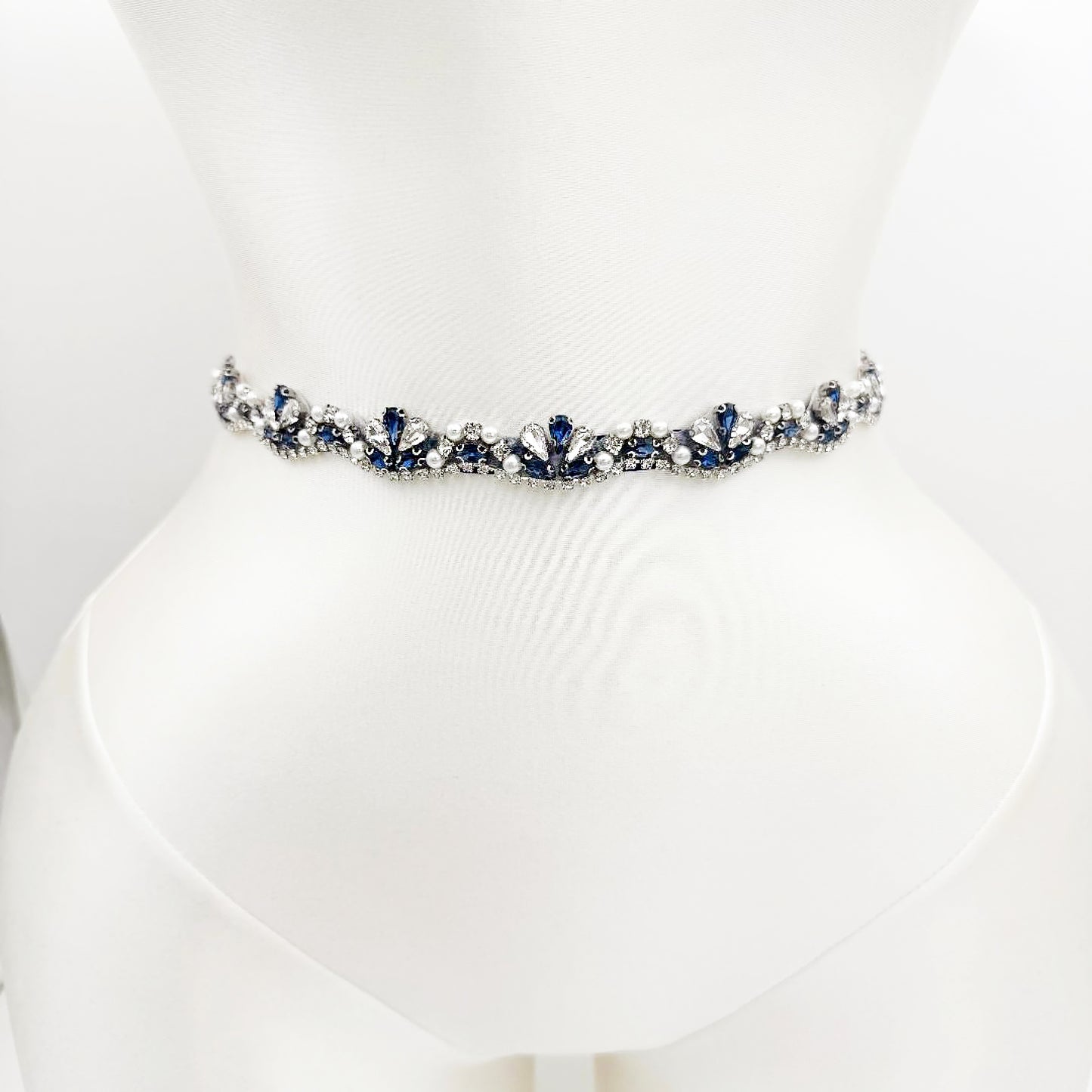 Navy Rhinestone & Pearl Belt - Bridella BS421ML