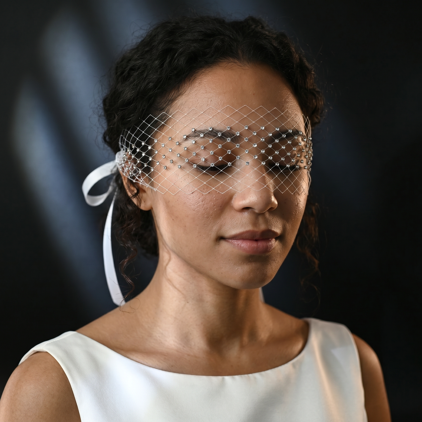 Rhinestone Bridal Face Veil Wedding Headband Veil - Bridella BMA53