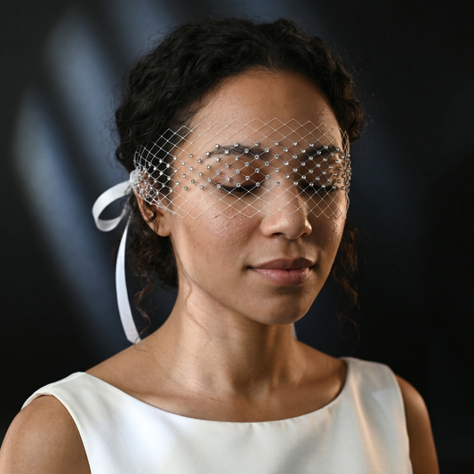 Rhinestone Bridal Face Veil Wedding Headband Veil - Bridella BMA53