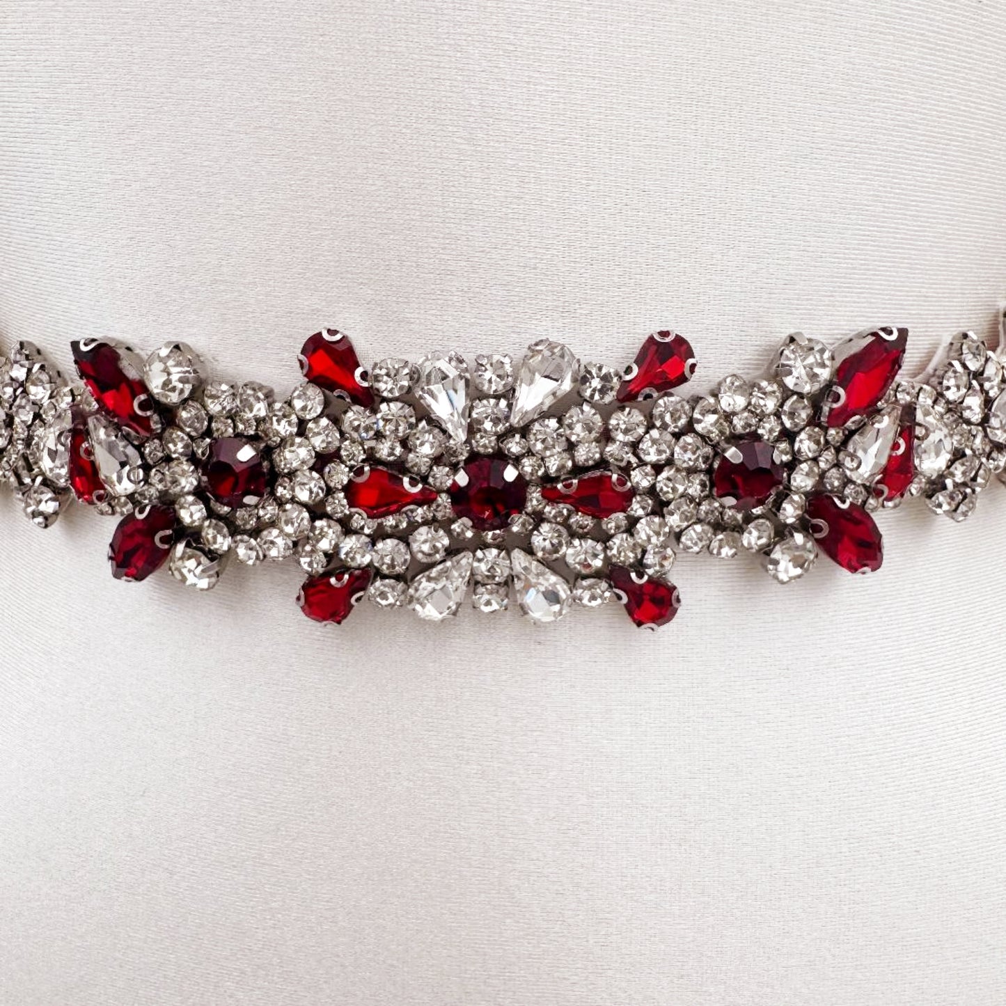 BS51R-Red Ribbon burgundy rhinestone belt