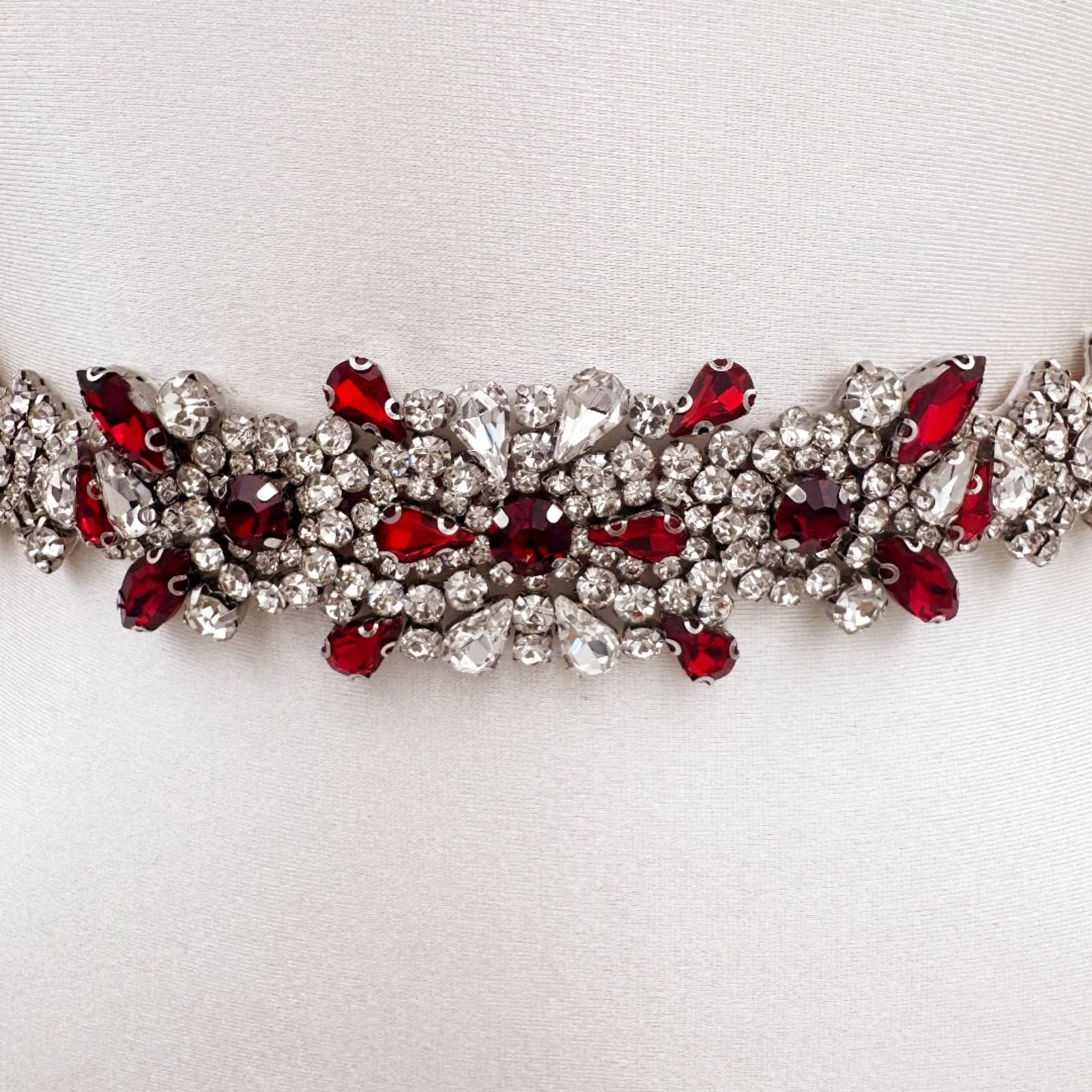 BS51R-Red Ribbon burgundy rhinestone belt