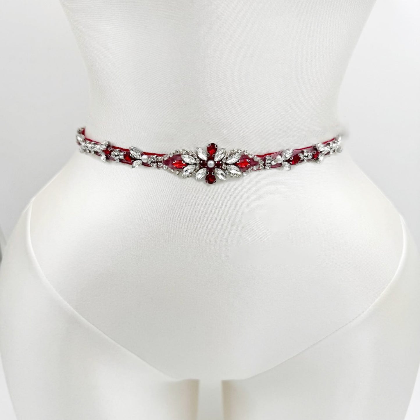 BS09R wine rhinestone pearl belt