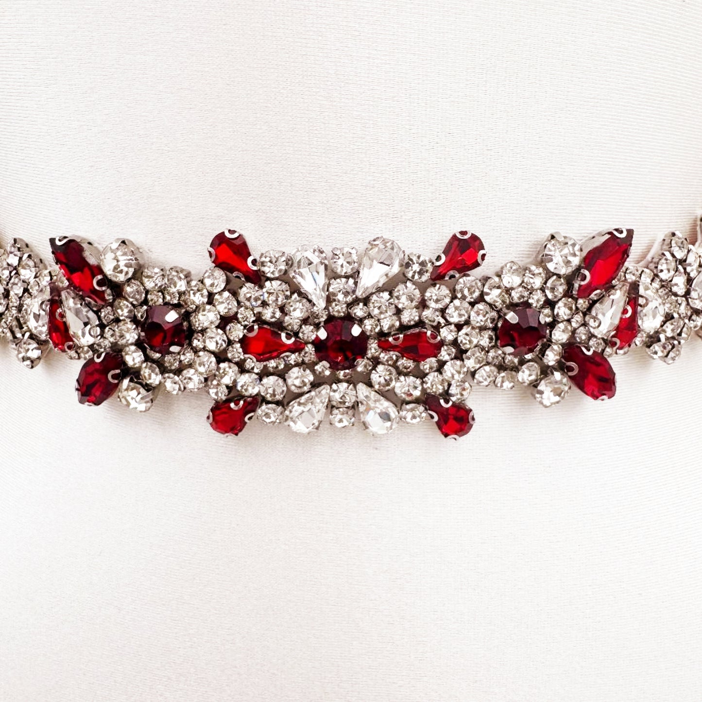 Ribbon Burgundy Rhinestone Belt - Bridella BS51R-Red
