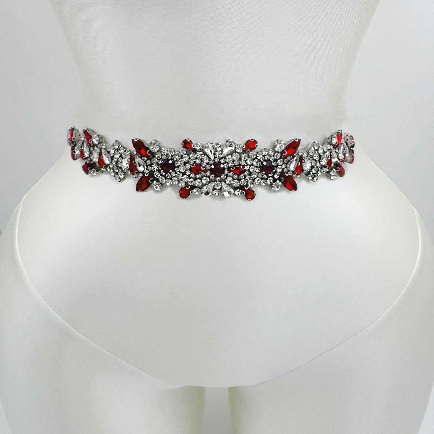 BS51R-Red Ribbon burgundy rhinestone belt