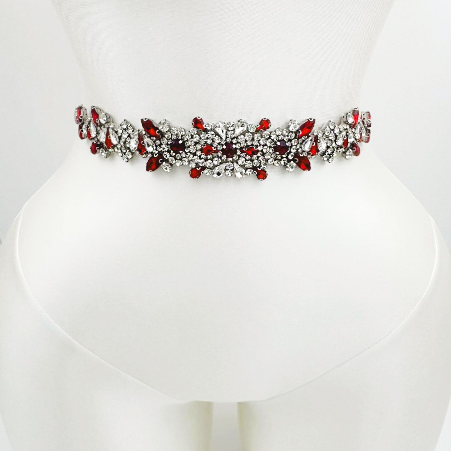 Ribbon Burgundy Rhinestone Belt - Bridella BS51R-Red