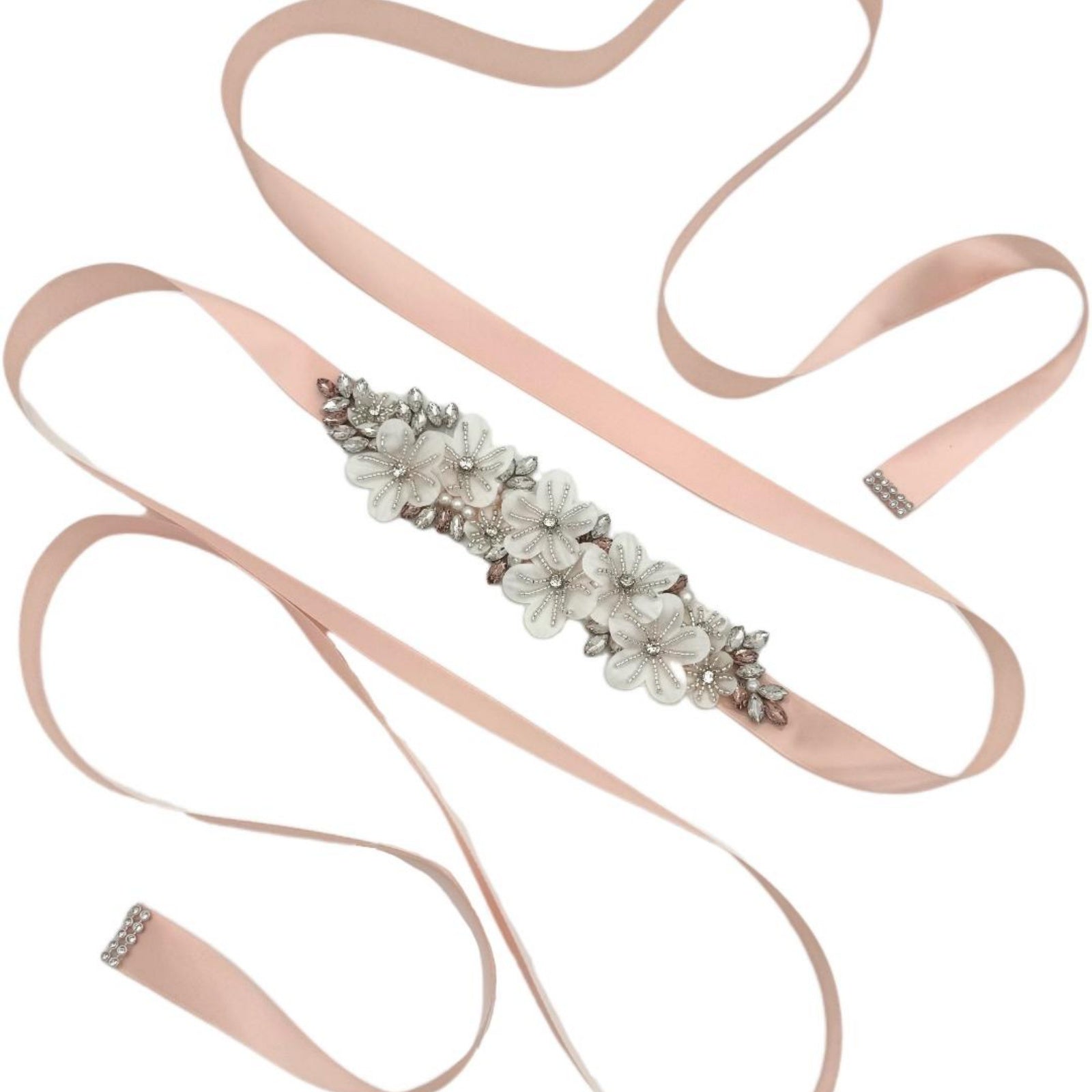 BS64 ivory rhinestone flower belt