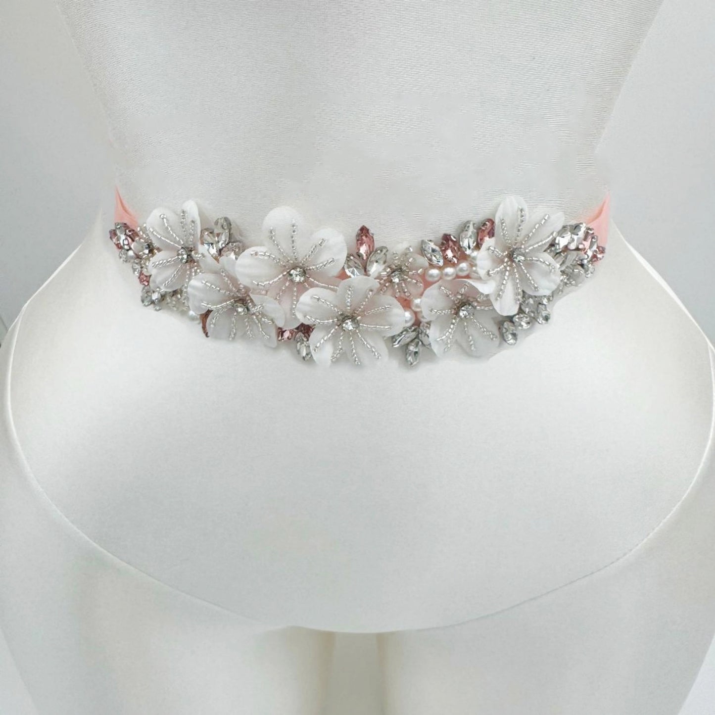 BS64 ivory rhinestone flower belt