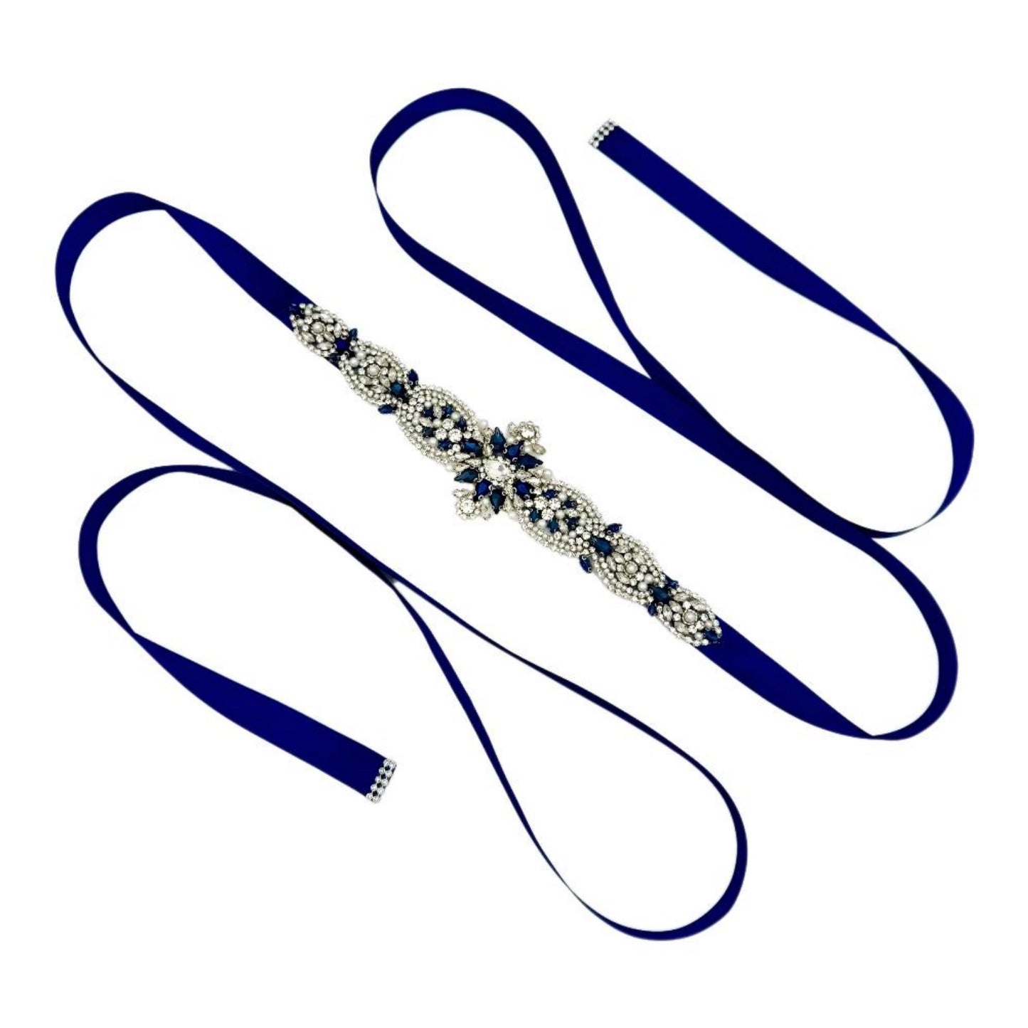 Navy Rhinestone Belt - Bridella BS84ML