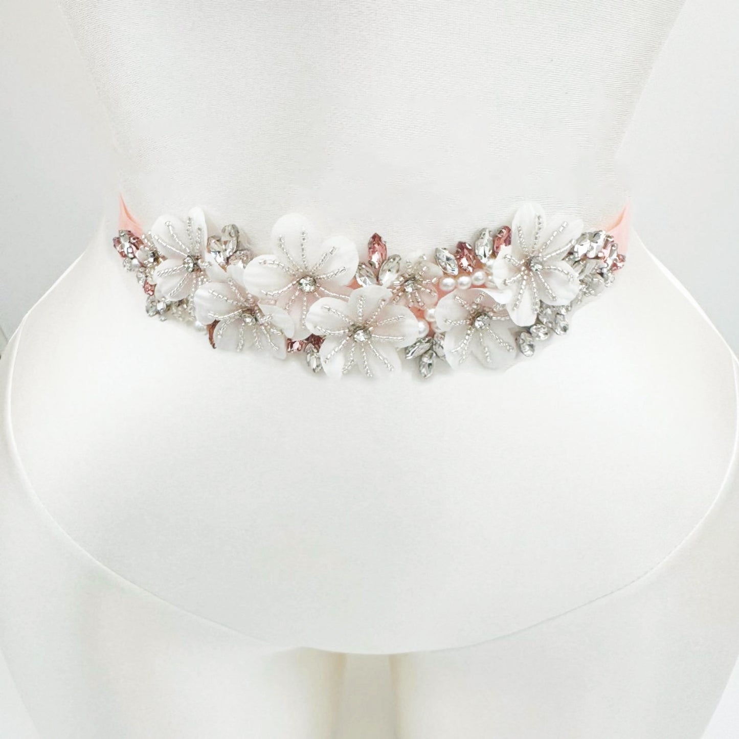 Ivory Rhinestone & Flower Belt - Bridella BS64