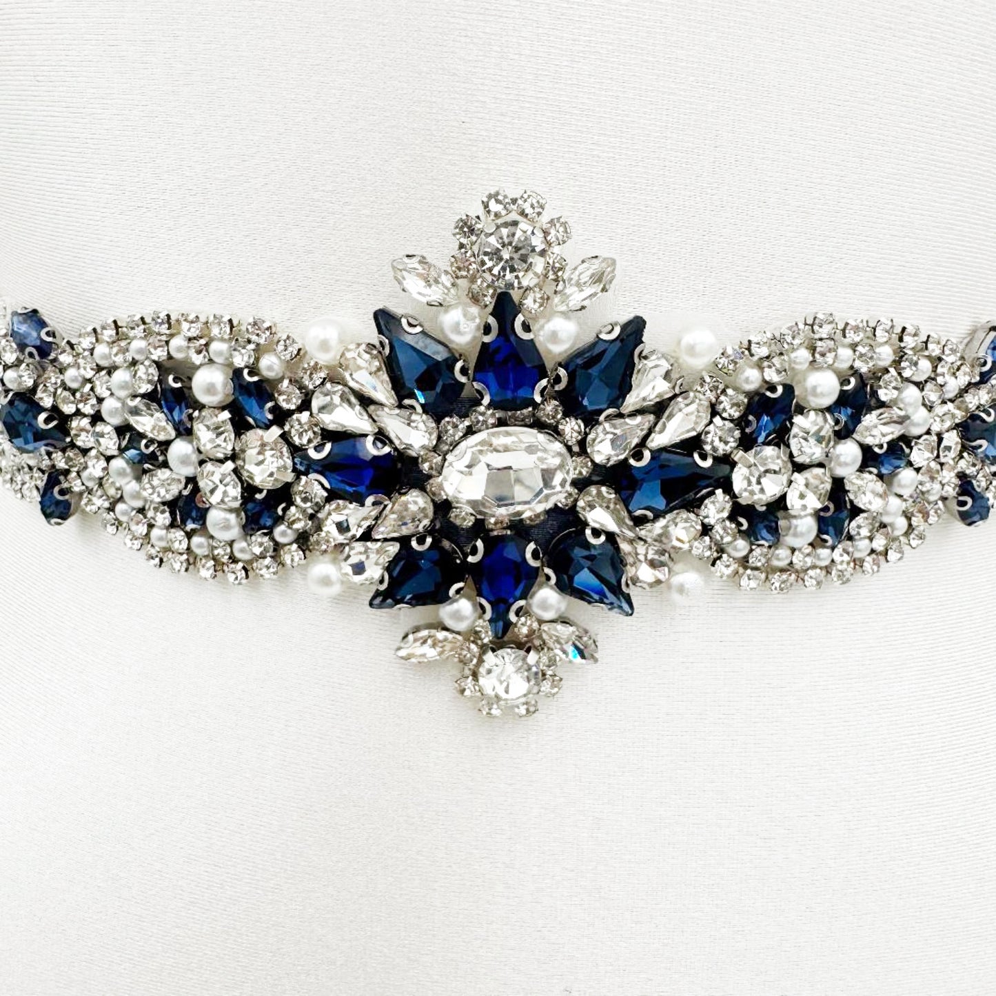 Navy Rhinestone Belt - Bridella BS84ML