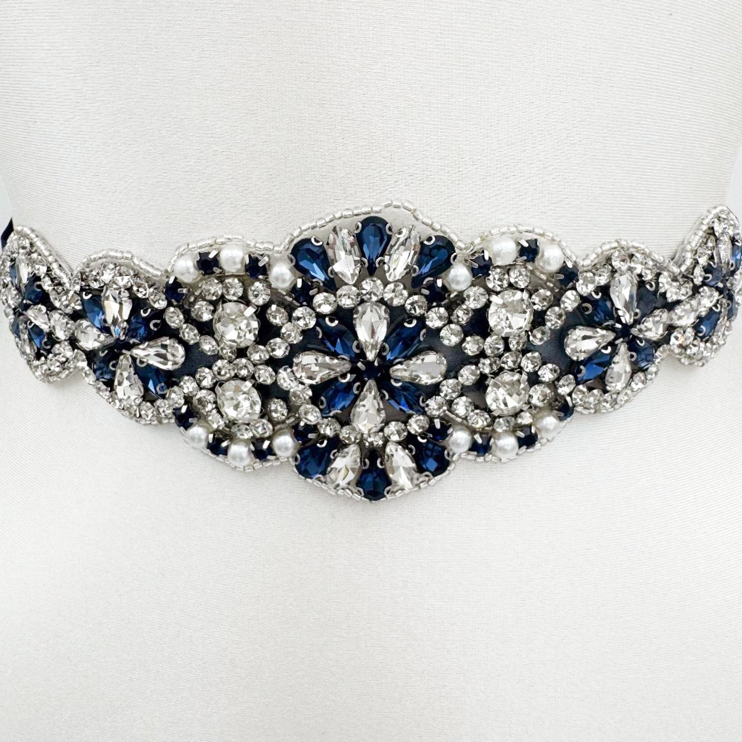 Navy Rhinestone Belt - Bridella BS94ML